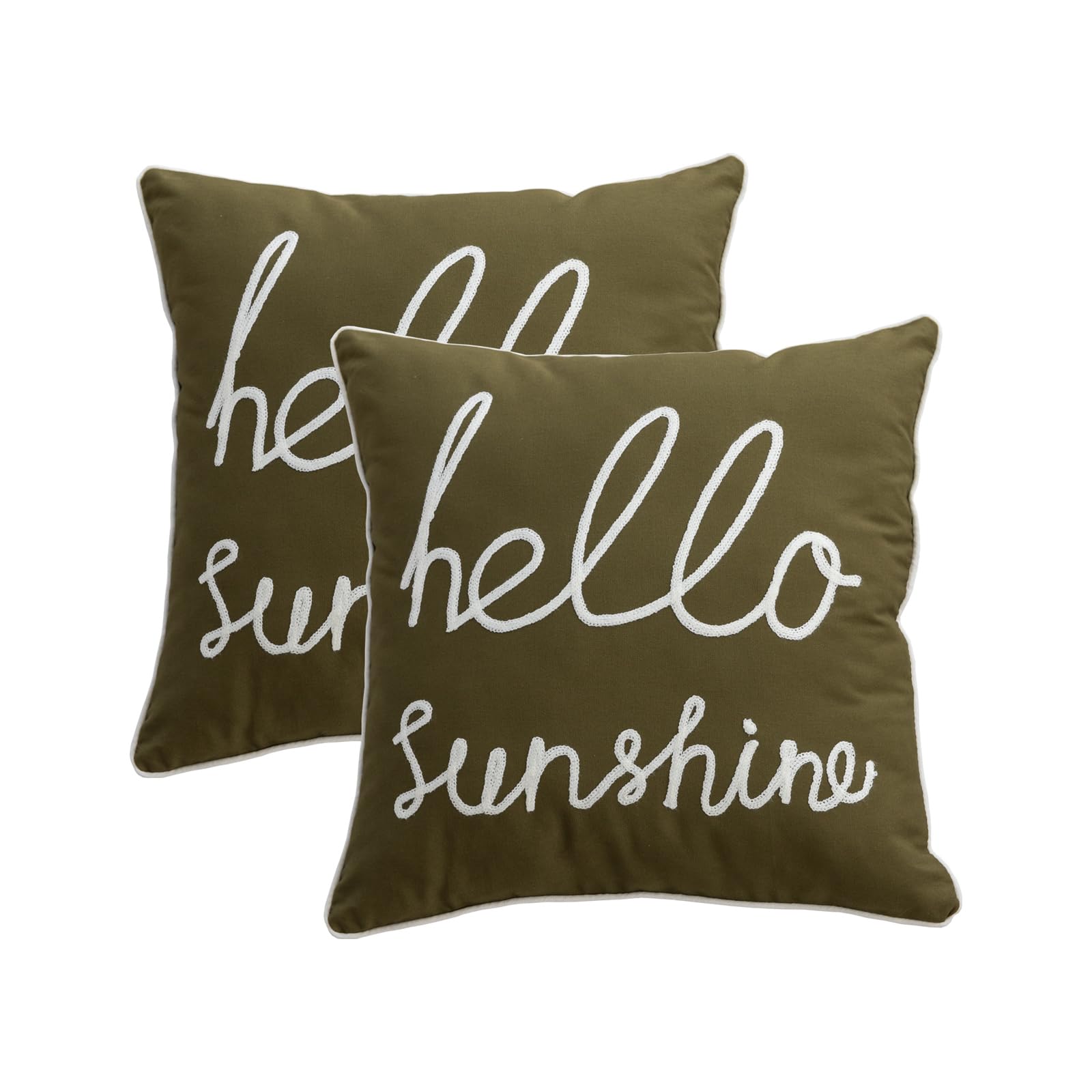 YIcabinet Set of 2 Soft Solid Decorative Square Throw Pillow Covers 18x18 Inch - Green Hello Sunshine Pattern for Sofa, Bedroom, Outdoor Patio & Car Decor - Perfect for Home Accent, Living Room Coziness and Seasonal Decorations