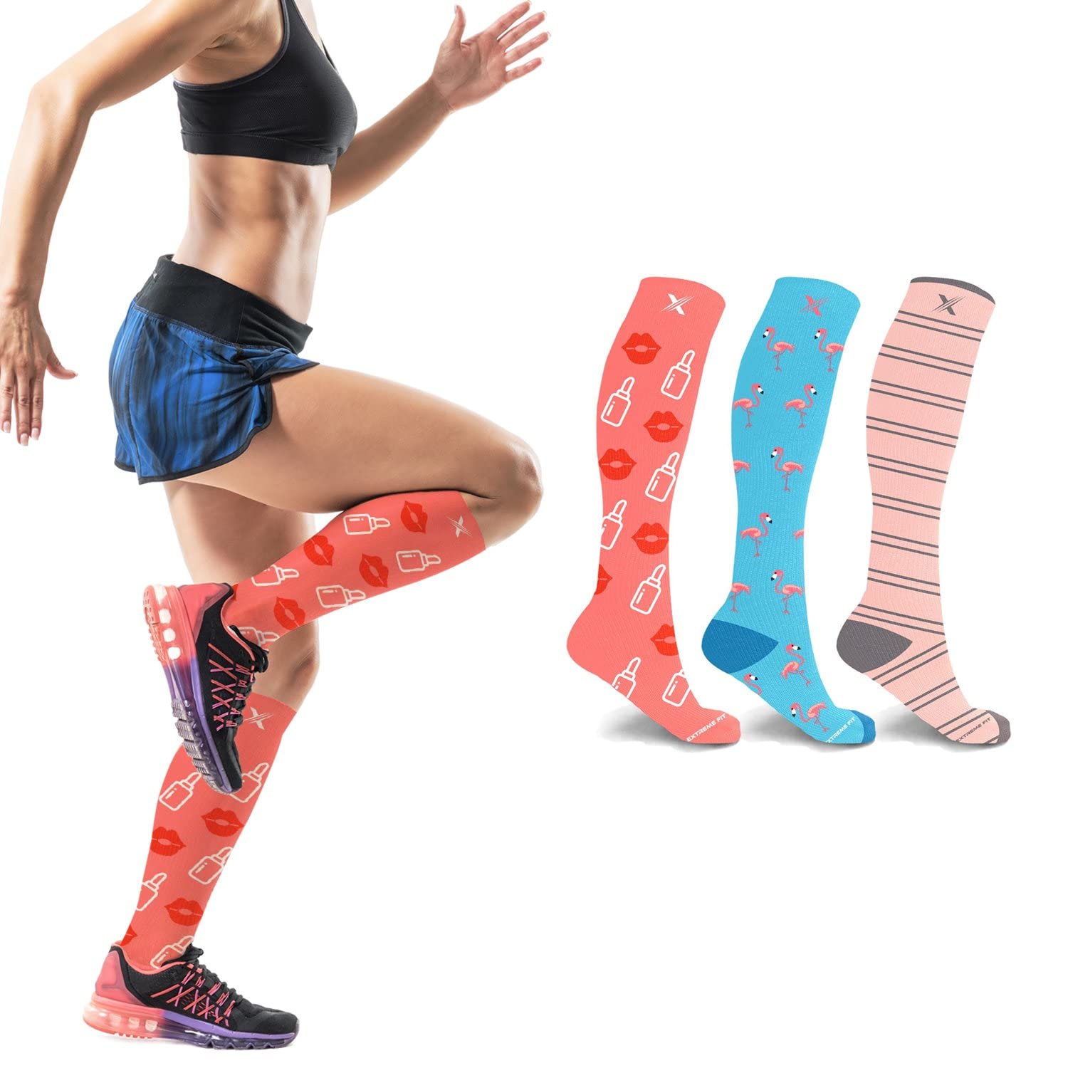 Extreme Fit Compression Socks Knee High - Best for Running, Sports & Pregnancy Relief - 3 Pairs Set - Perfect for Marathon Training, Post-Workout Recovery & Maternity Support