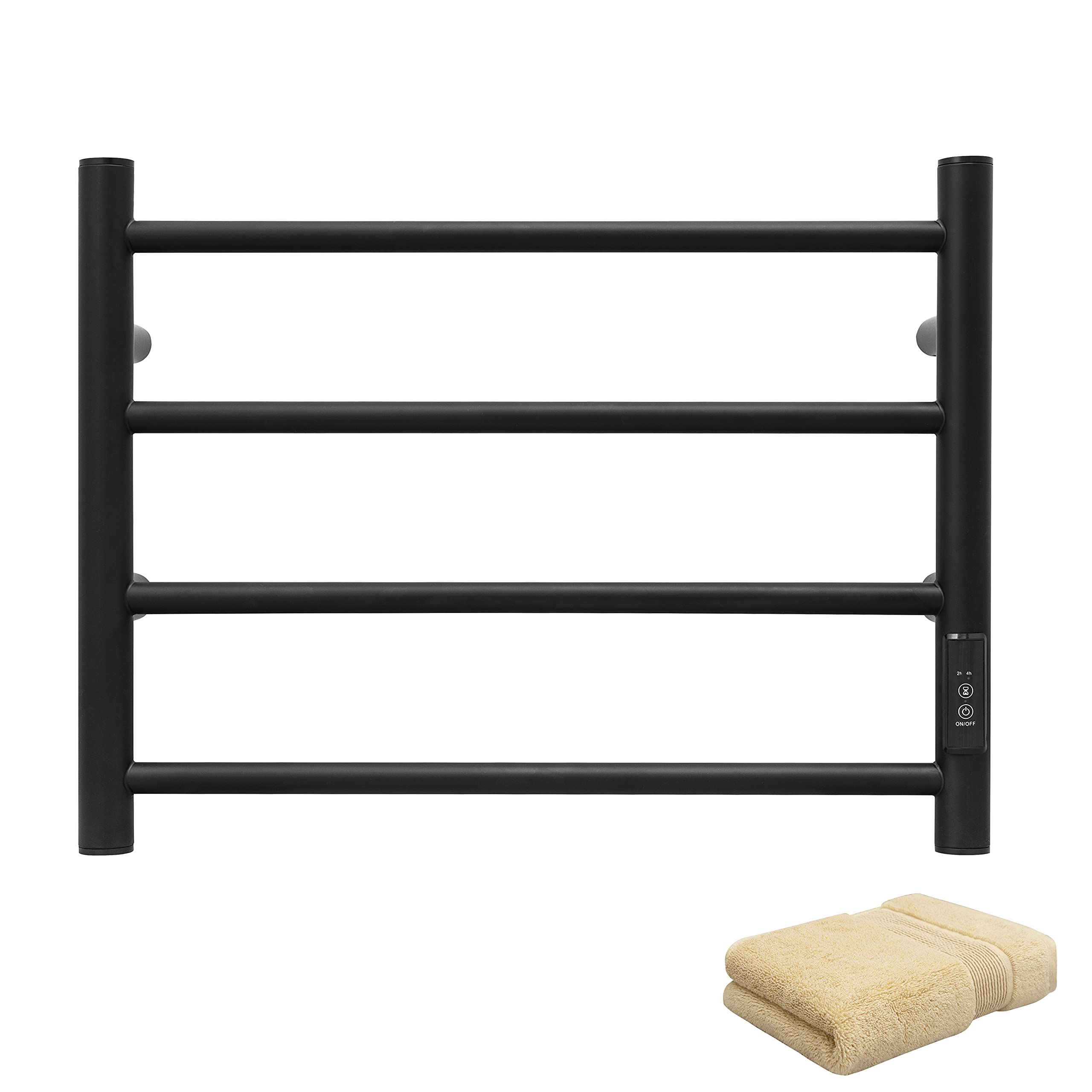 Stainless Steel Electric Heated Towel Rack - 4 Bar Wall Mounted Bathroom Towel Warmer with Built-in Timer & Matte Black Finish | Perfect for Spa, Luxury Bathrooms & Guest Suites