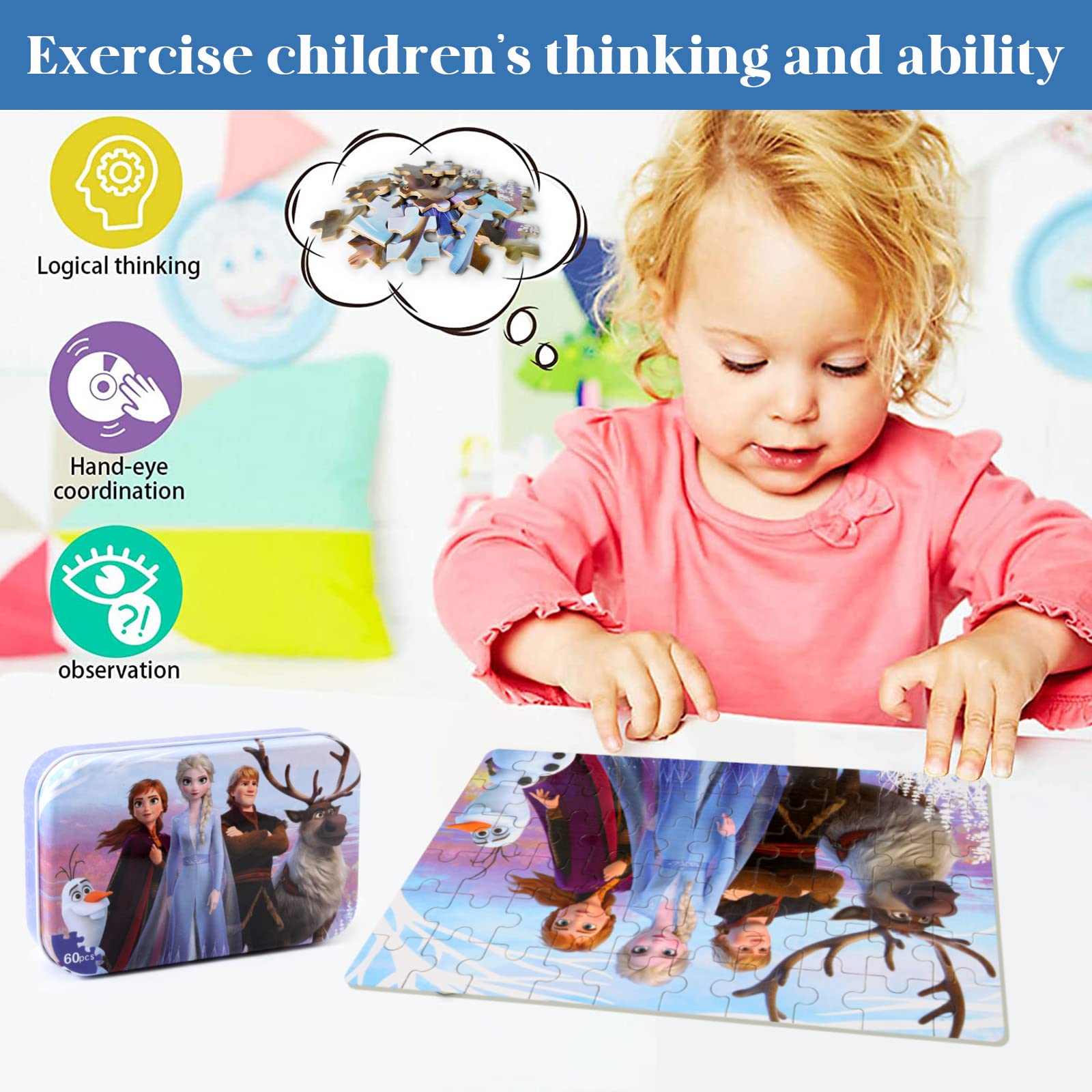 **60-Piece Educational Jigsaw Puzzle for Kids Ages 3-8 – Fun Learning Toy for Boys & Girls in Durable Metal Box – Perfect for Birthday Gifts, Classroom Activities & Family Game Night**