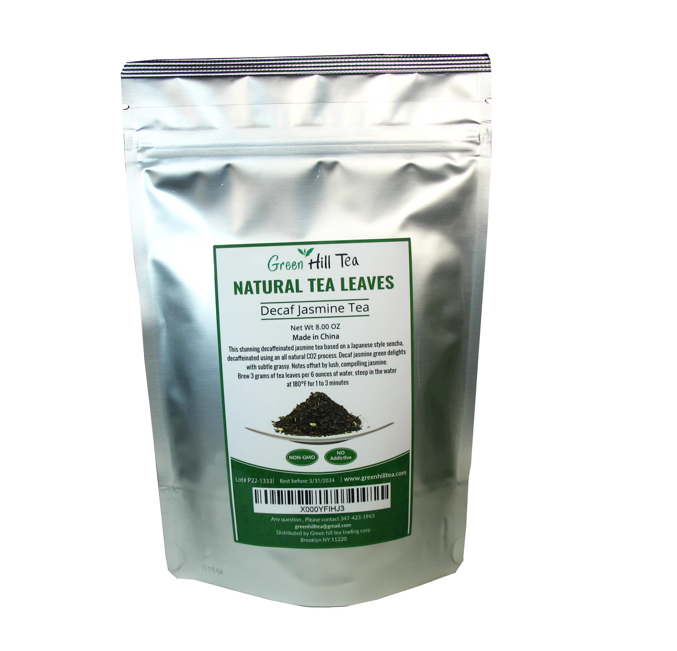 Organic Decaf Jasmine Green Tea - Naturally Caffeine-Free CO2 Processed, 8 Oz Resealable Bag - Perfect for Relaxation, Meditation & Evening Tea Time