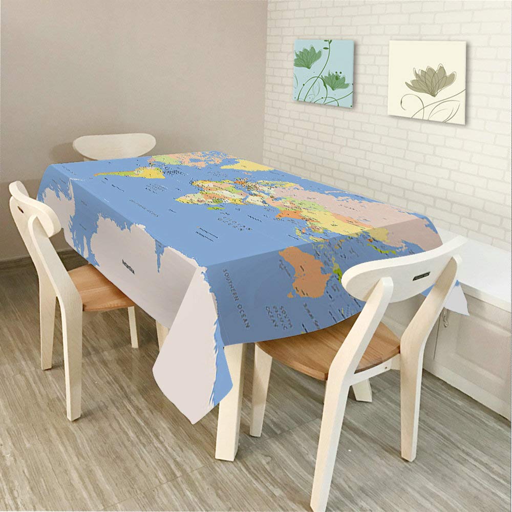 Modern World Map Tablecloth - 60x84 Inch Rectangle Decorative Table Cover with Administrative Map Design for Dining, BBQ, Picnic, Coffee Table - Perfect for Home Decor, Parties & Outdoor Events