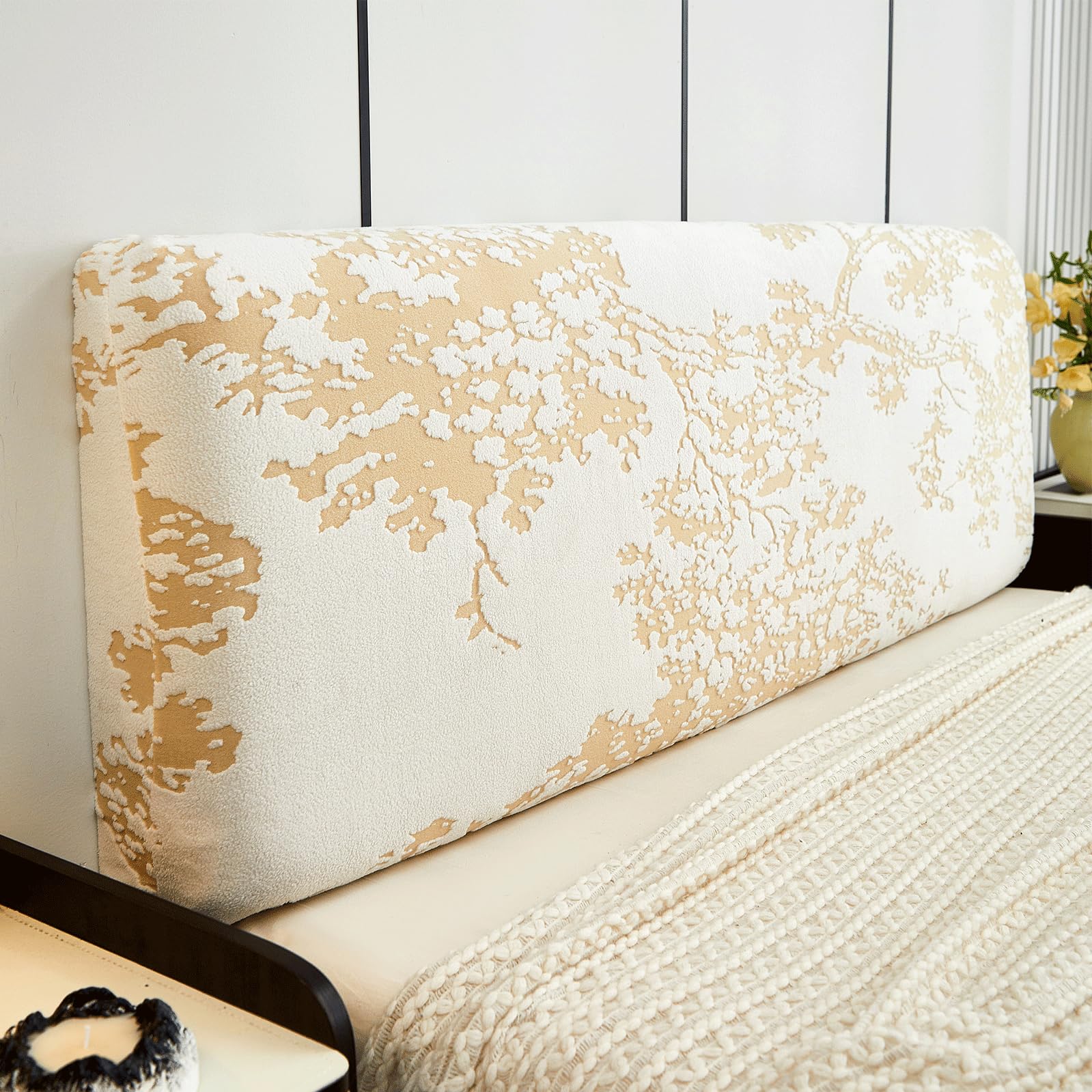EFELIM Stretch Headboard Covers - Full, Queen & King Size Jacquard Slipcover - Dustproof Protector for Upholstered & Wood Headboards (Beige, 210-230cm/83-90.5in) - Perfect for Bedroom Decor, Home Staging & Hotel Room Upgrades