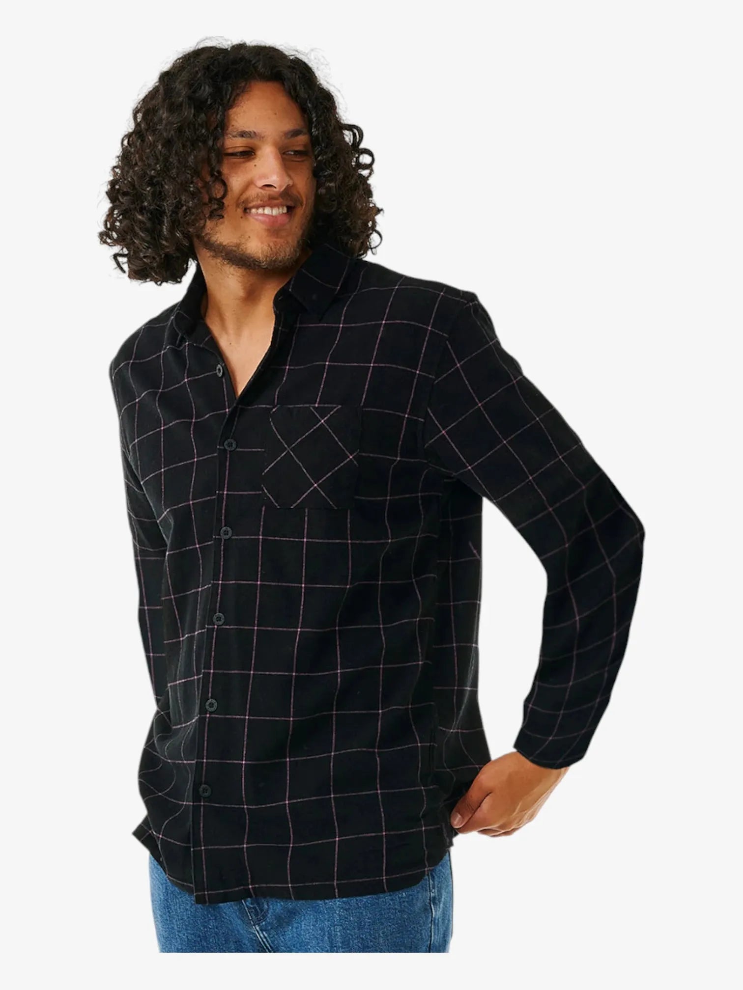 Rip Curl Black Checkered Flannel Shirt for Men - Casual & Comfortable Outdoor Wear for Hiking, Camping, and Everyday Use