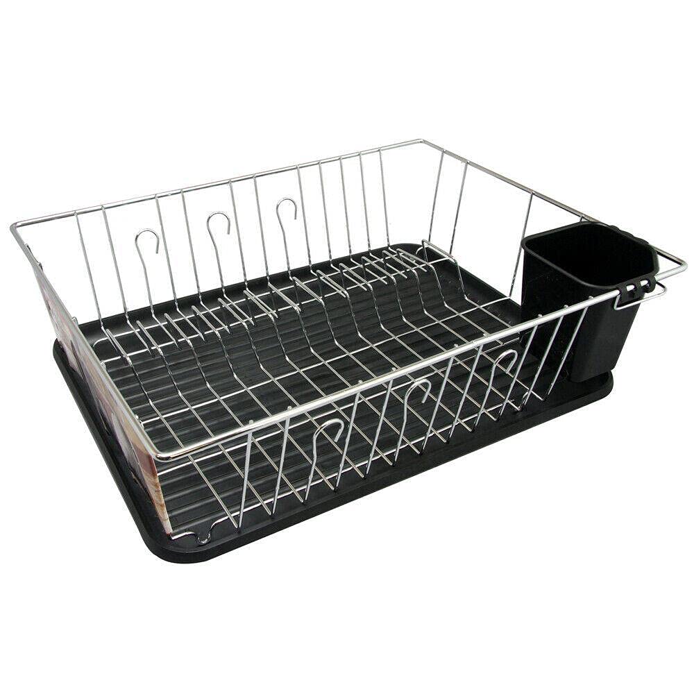 16 Inch Chrome Plated & Plastic Countertop Dish Drying Rack - Space Saving Kitchen Organizer with Utensil Holder for Dishes, Cups & Cookware - Perfect for Small Kitchens, Apartments & RVs