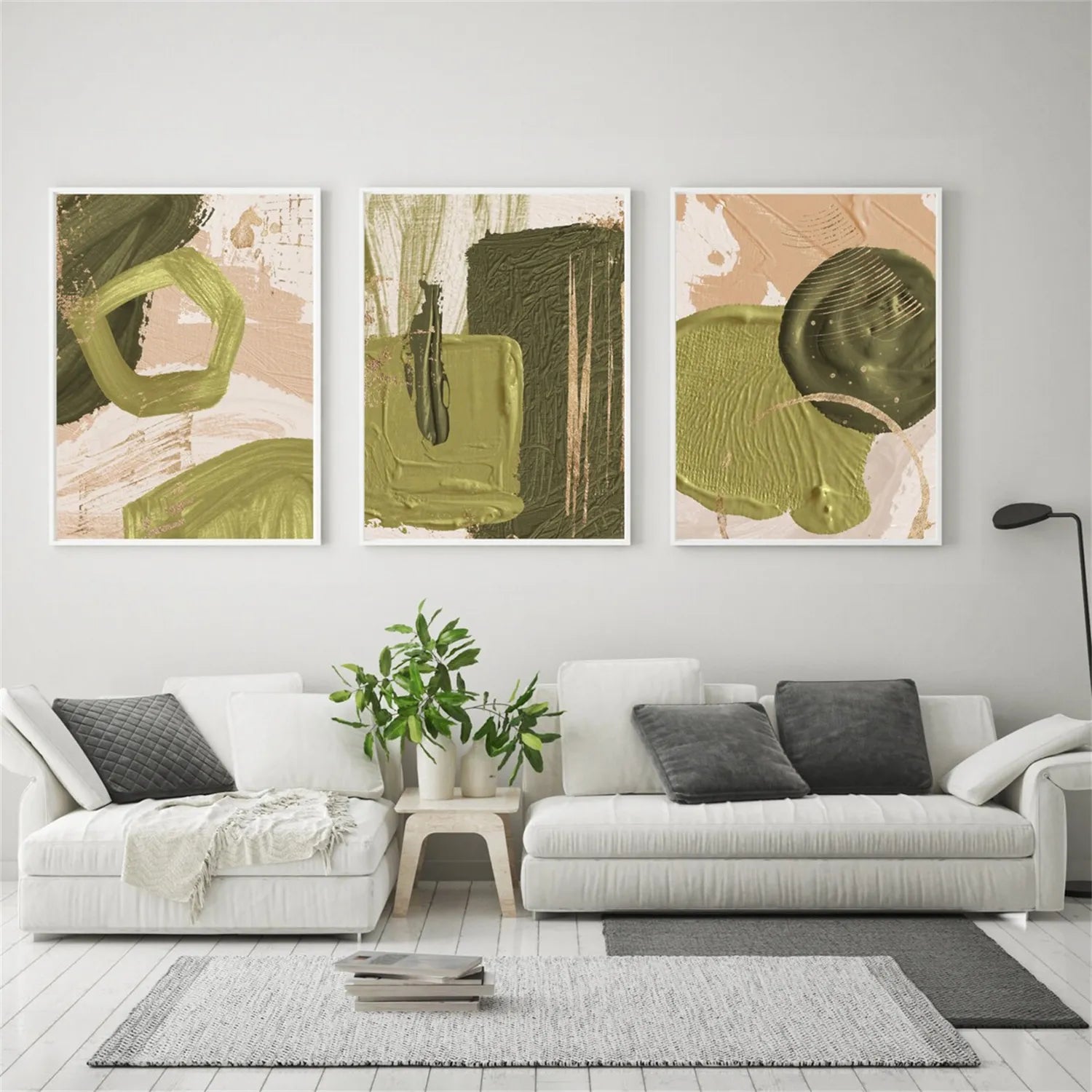 Abstract Blue & Green Wall Art Set of 3 Canvas Paintings - Modern Home Decor for Living Room, Bedroom & Office #BG083