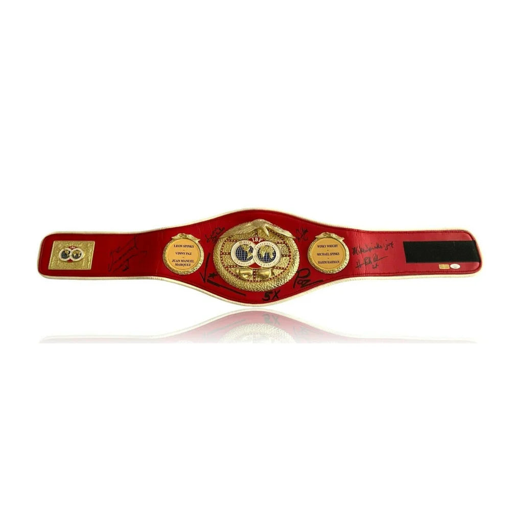 Authentic IBF Championship Boxing Belt - Signed by Legends (Spinks, Marquez +4) with JSA COA - Perfect for Collectors, Display & Boxing Memorabilia Enthusiasts