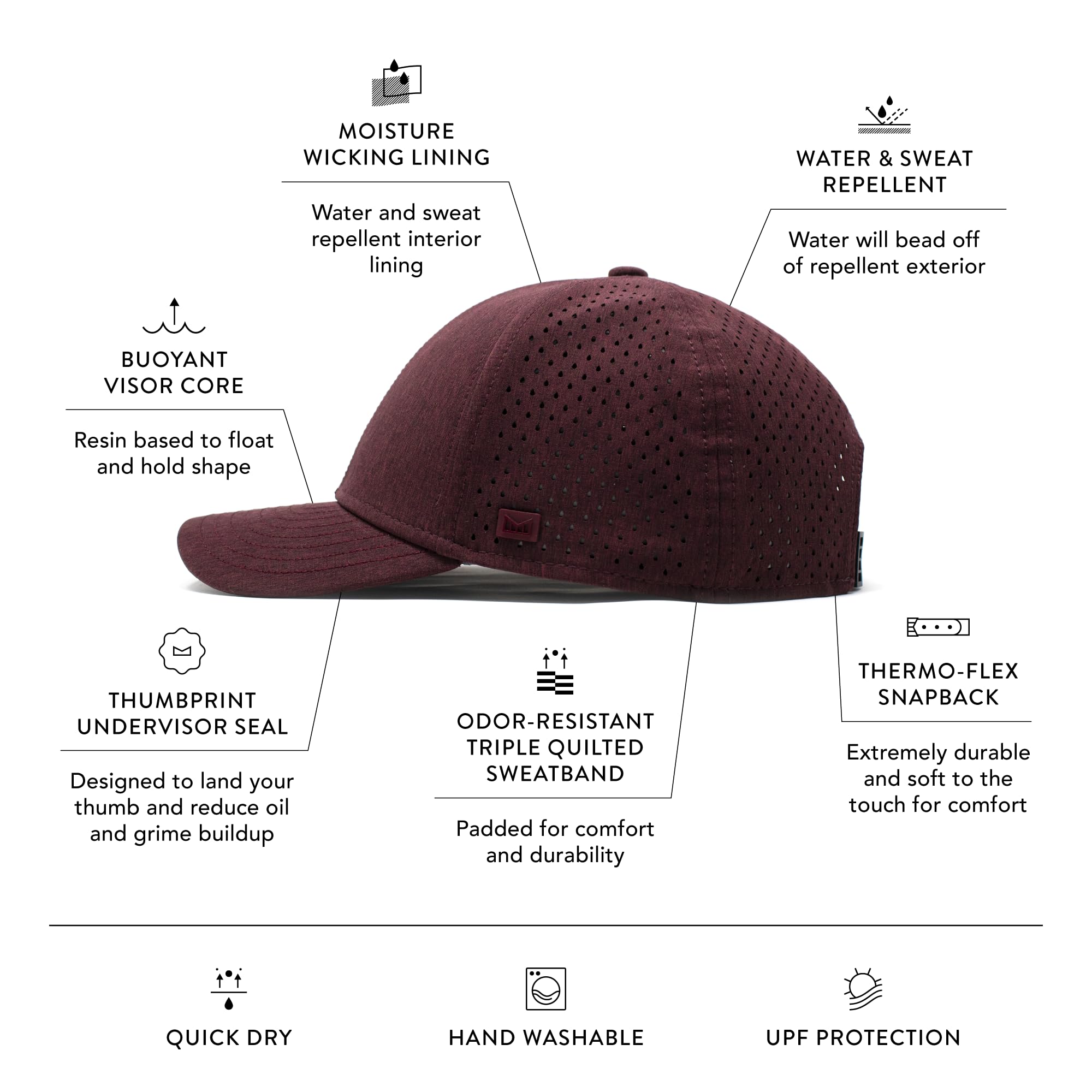 Melin A-Game Hydro Performance Snapback Hat - Water-Resistant Baseball Cap for Men & Women - Golf, Running, Workout & Outdoor Activities Hat - Perfect for Sports, Fitness & Casual Wear