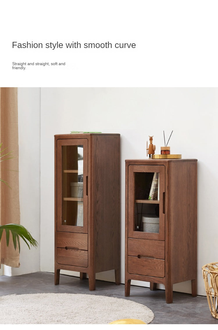 Solid Oak Wood Side Cabinet - Rustic Display Storage Shelf for Living Room, Bedroom & Entryway - Perfect for Home Decor & Organizing Books, Plants & Decorations