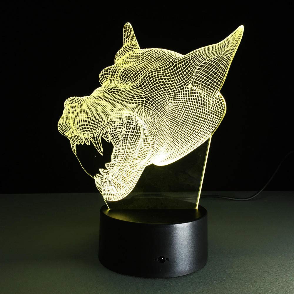 3D Illusion LED Night Light - Wolf Head Gradient Table Lamp for Kids Bedroom Decor, Touch Control Desk Light, Cool Gift for Boys & Girls - Perfect for Bedside, Study Room, and Nursery Lighting