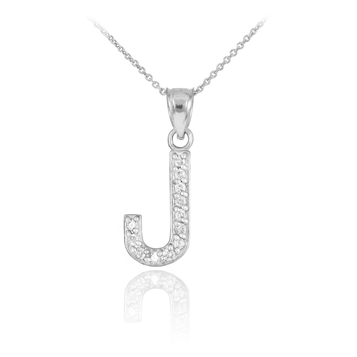 925 Sterling Silver CZ-Studded Initial Letter J Pendant Necklace - 20