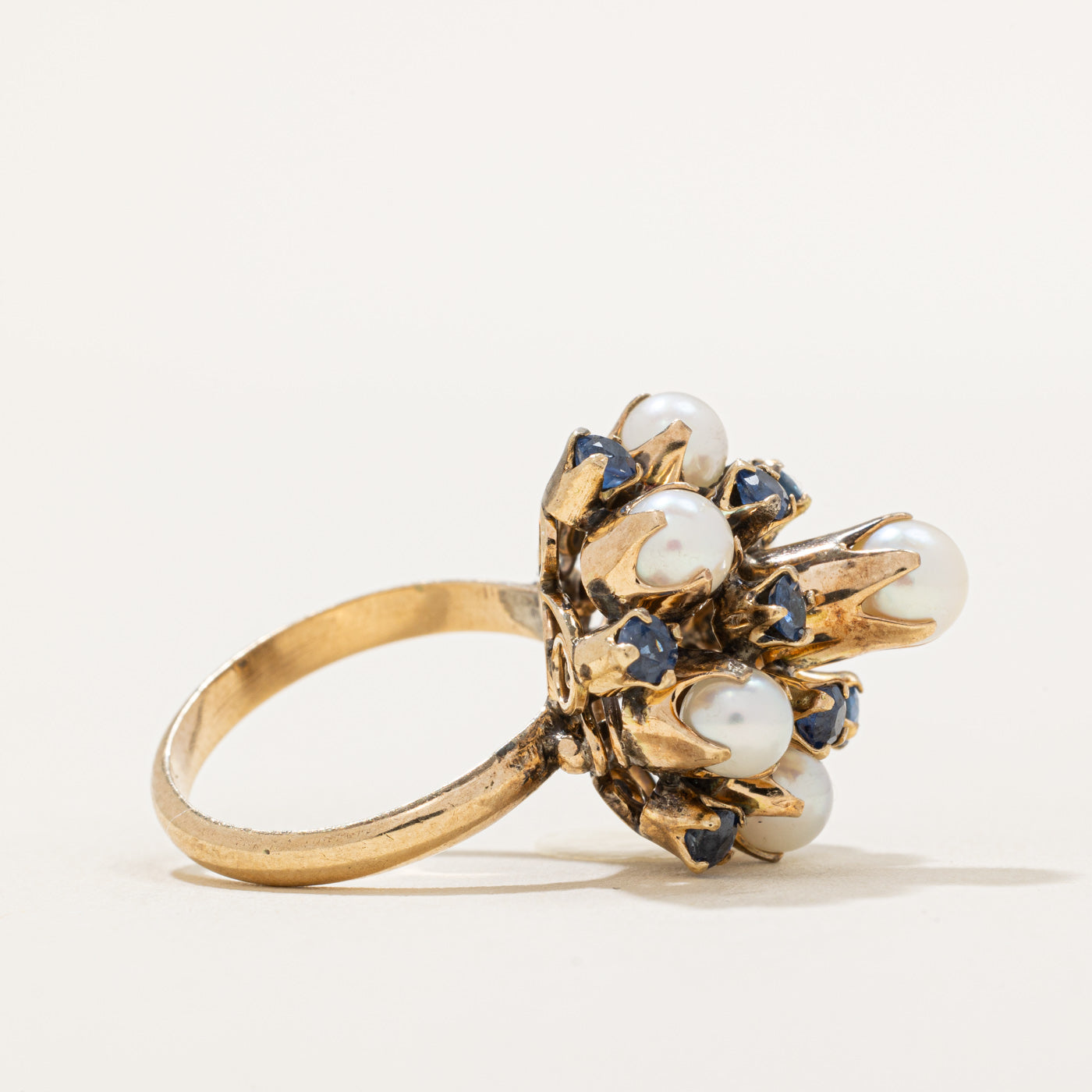 1.00ctw Sapphire & Pearl Cocktail Ring - Size 5.75 - Elegant Statement Jewelry for Evening Parties & Special Occasions