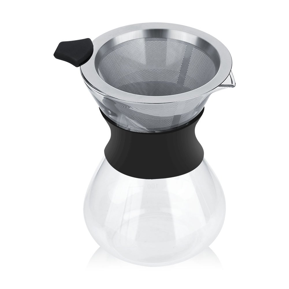 Premium Manual Hand Drip Coffee Maker - Glass Carafe with Stainless Steel Filter for Pour Over Coffee - Perfect for Home, Office & Camping Brewing