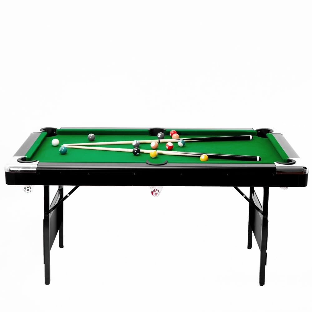 CuisinSmart 6FT Foldable Pool Table Set with Balls, Cues, Chalks & Brush - Professional Billiard Table for Game Rooms, Family Entertainment, Kids & Adults (Green) | Perfect for Home Recreation, Parties & Man Caves