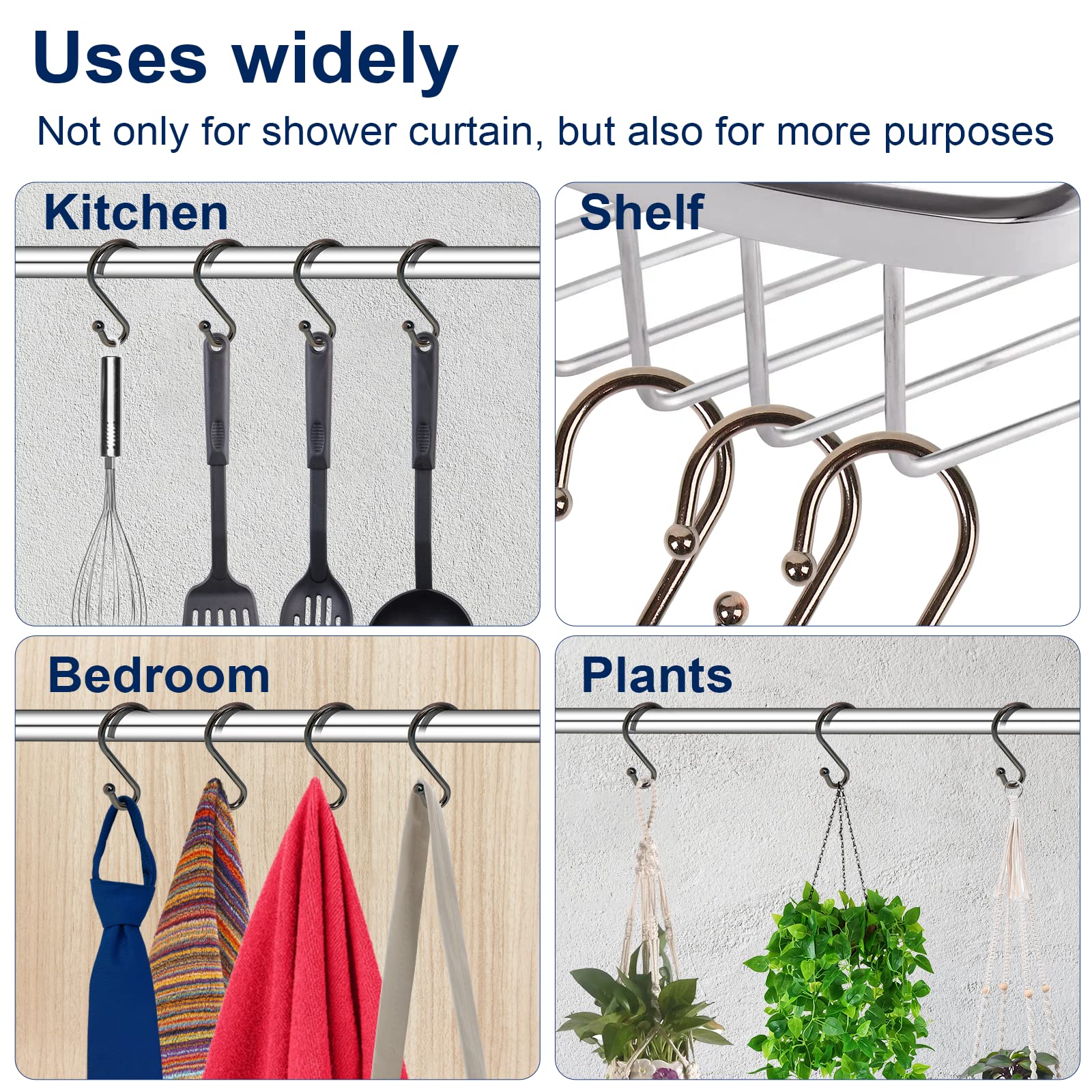 12 Pack Rust-Proof Metal Shower Curtain Hooks - Durable S-Shaped Hangers for Bathroom, Kitchen & Closet - Bronze Finish Hooks for Curtains, Towels, Utensils & Clothes Organization (Perfect for Home, Dorm & RV Use)