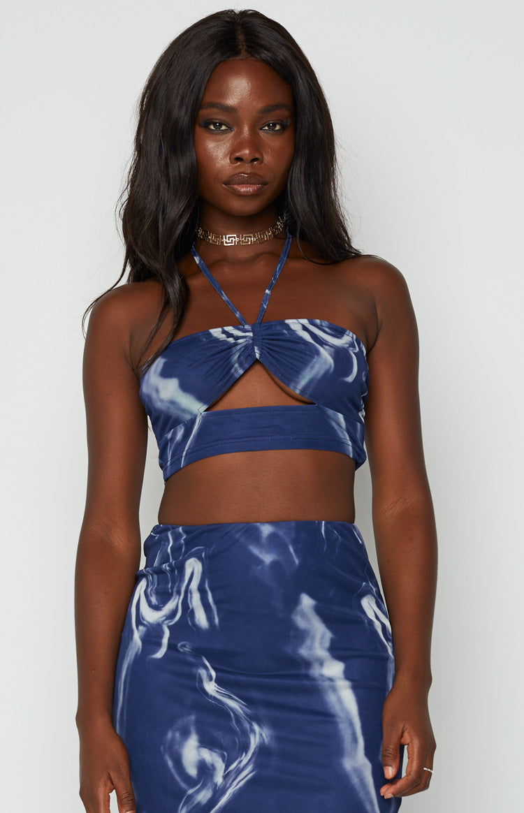 Brianna Navy Mesh Crop Top for Women - Sexy Sleeveless Summer T-Shirt - Perfect for Beach, Party & Casual Outfits