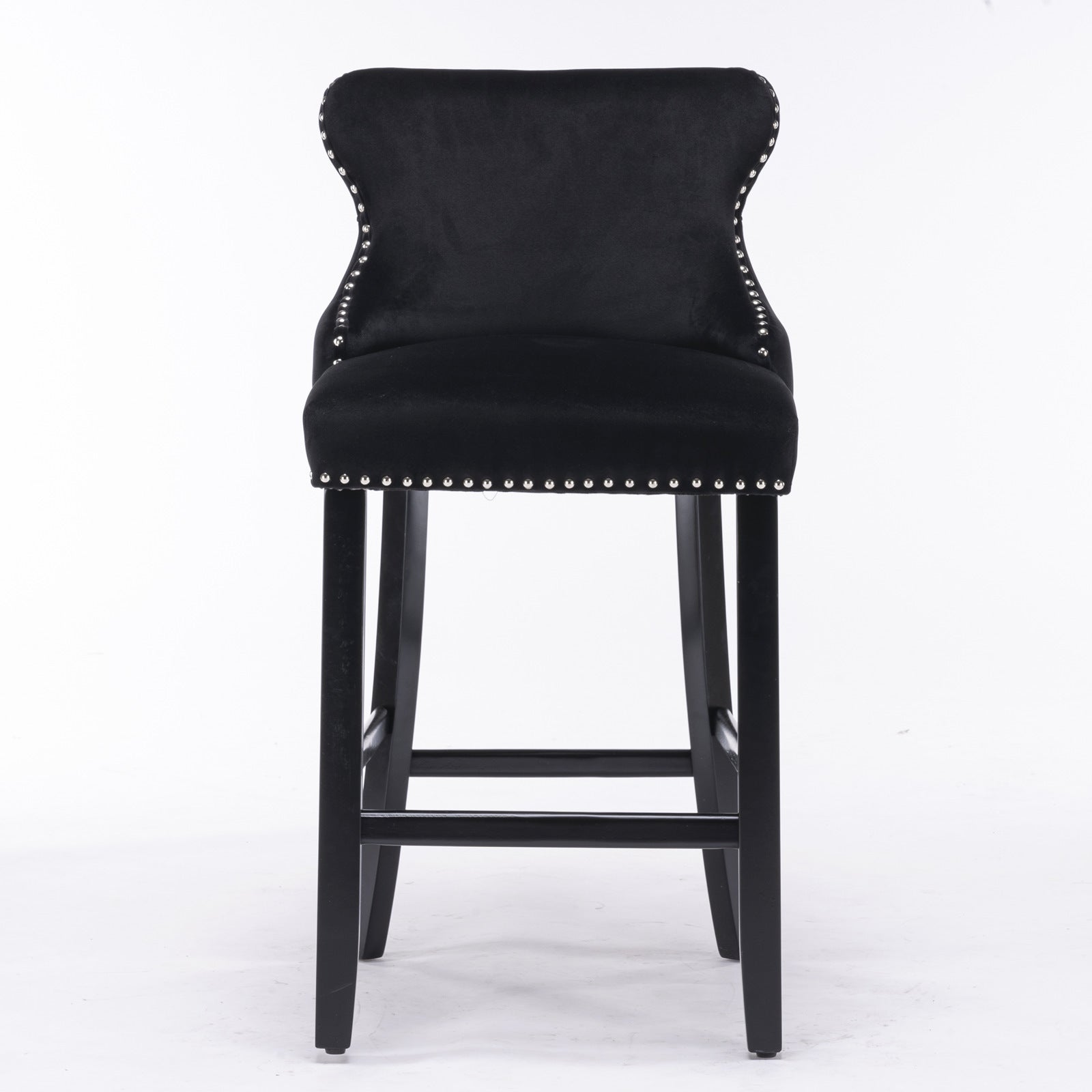 Modern Velvet Upholstered Wingback Bar Stools with Button Tufting & Wooden Legs - Set of 4 Black Bar Chairs with Chrome Nailhead Trim for Kitchen Island, Home Bar & Dining Room Decor - SW1824BK