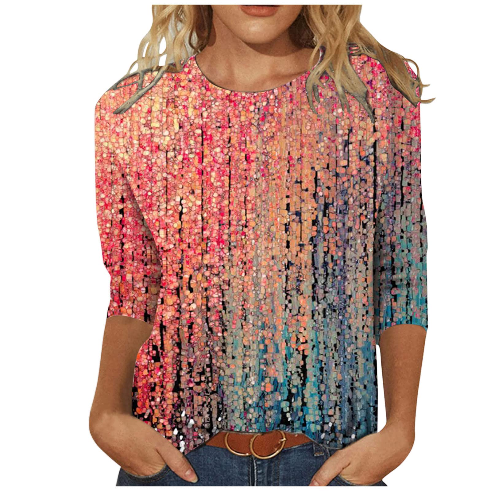 Floral Printed 3/4 Sleeve T-Shirt for Women - Summer Casual Wear