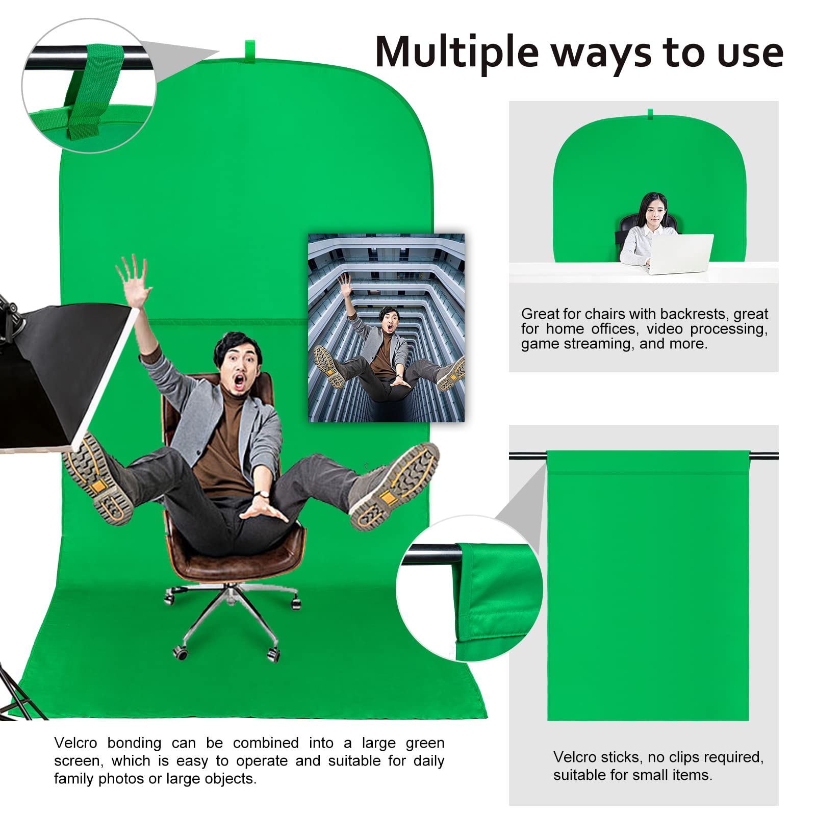 59-inch Portable Green Screen Chair with Stand - Double Sided Foldable Chroma Key Backdrop for Video Chats, Meetings, Photography & Live Streaming | Perfect for Zoom Calls, Gaming Streams & Professional Video Production