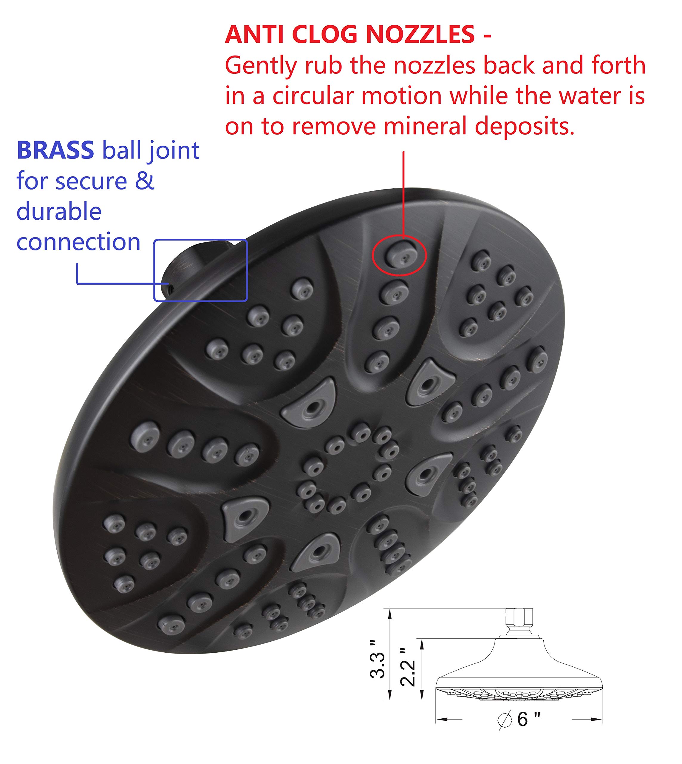6-Inch Wide Anti-Clog Rain Shower Head with 30-Settings & Handheld Combo - 5 ft Stainless Steel Hose with Brass Connectors (Oil Rubbed Bronze) - Perfect for Luxurious Spa-Like Bathroom Experience