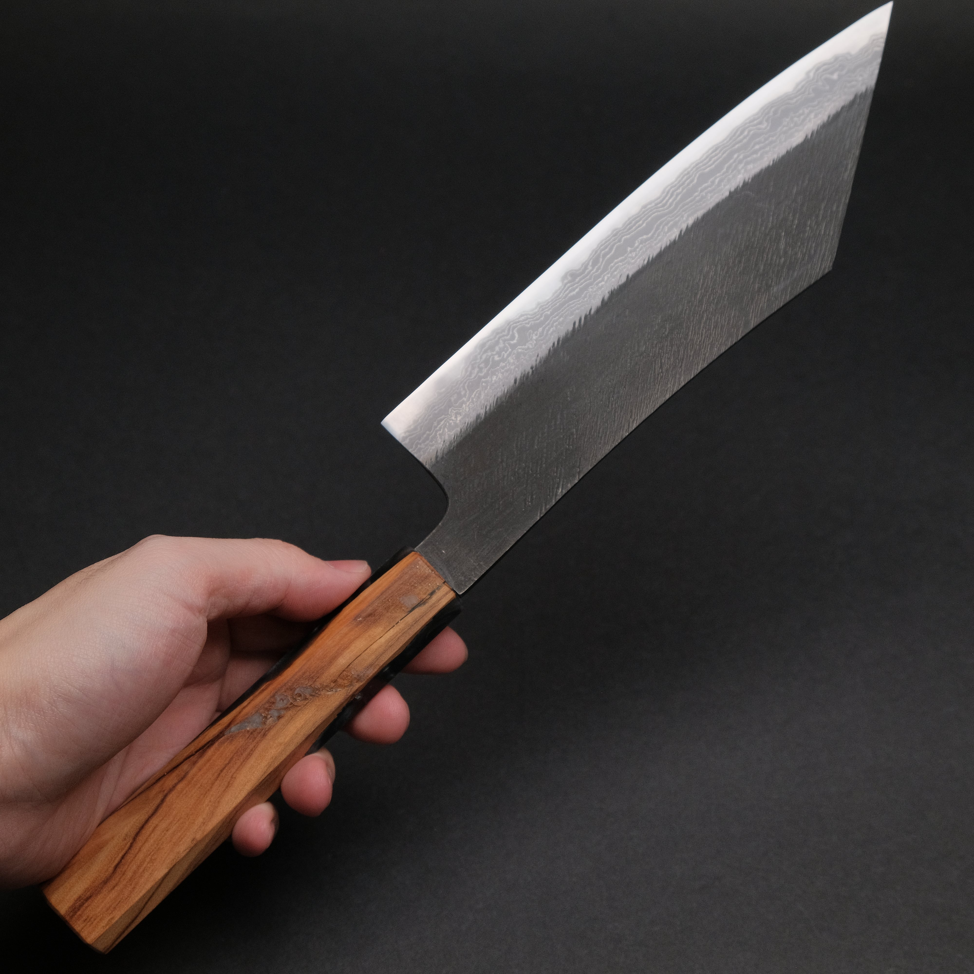 Premium Ajikataya White #2 Matsuba Damascus Hakata 180mm Kitchen Knife with Olive Wood & Resin Handle (#24) - Perfect for Sushi, Sashimi, and Japanese Cuisine Preparation
