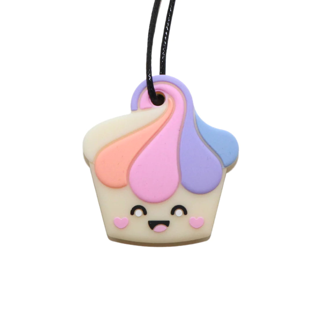 Sensory Chew Pendant Necklace - BPA-Free Silicone Teether for Kids & Adults - Pastel Cupcake Design - Perfect for Autism, ADHD, Anxiety Relief & Oral Stimulation