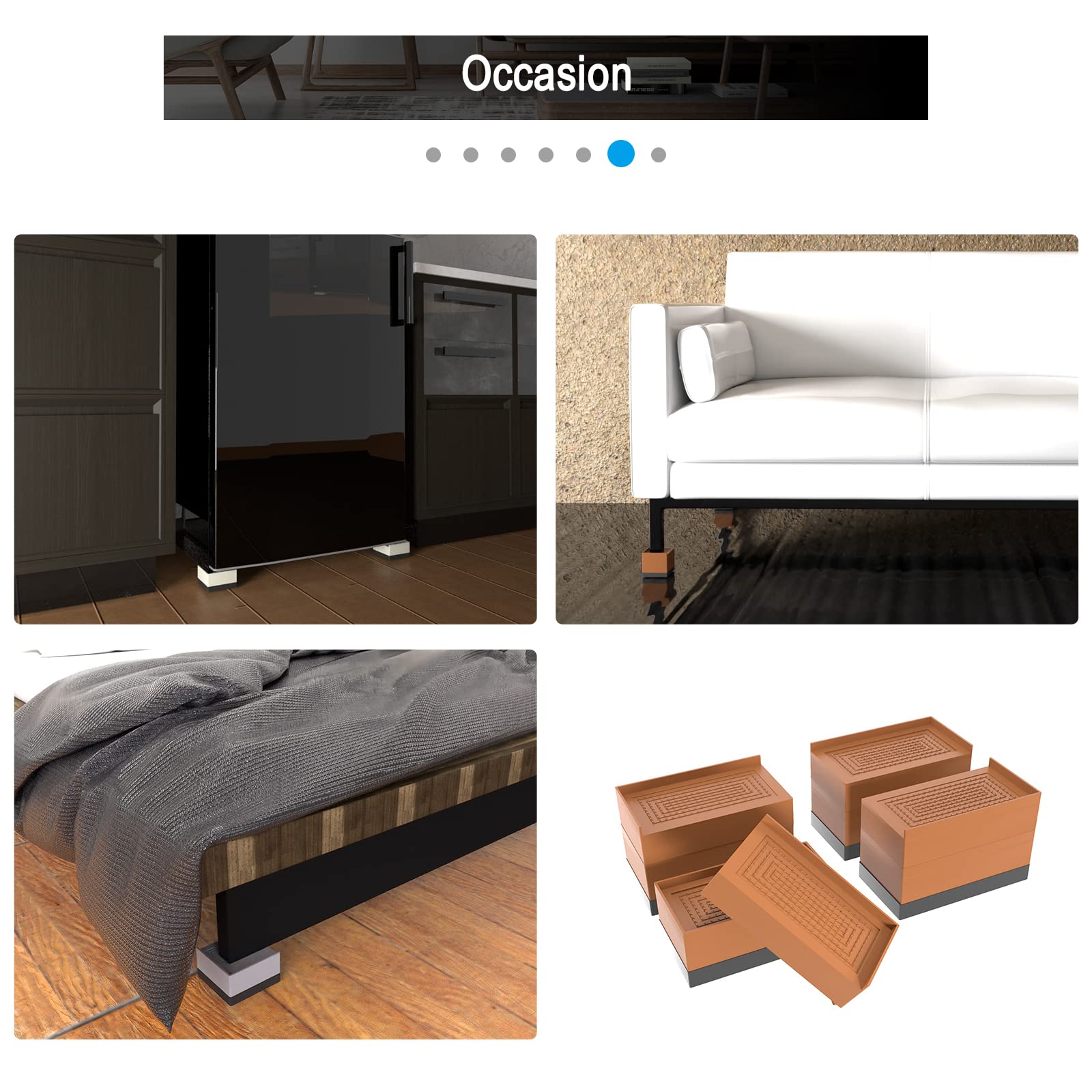 ZTON 4 Sets Heavy Duty Adjustable Furniture Bed Risers - Lift Up to 2.91 Inch Height, Supports 1500Lbs for Bed, Table, Sofa, Chair, Desk (Rectangle-Brown, 3.2