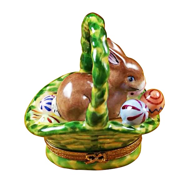 Easter Bunny in Basket Limoges Porcelain Figurine - Perfect for Easter Decorations, Gift Giving & Collectibles