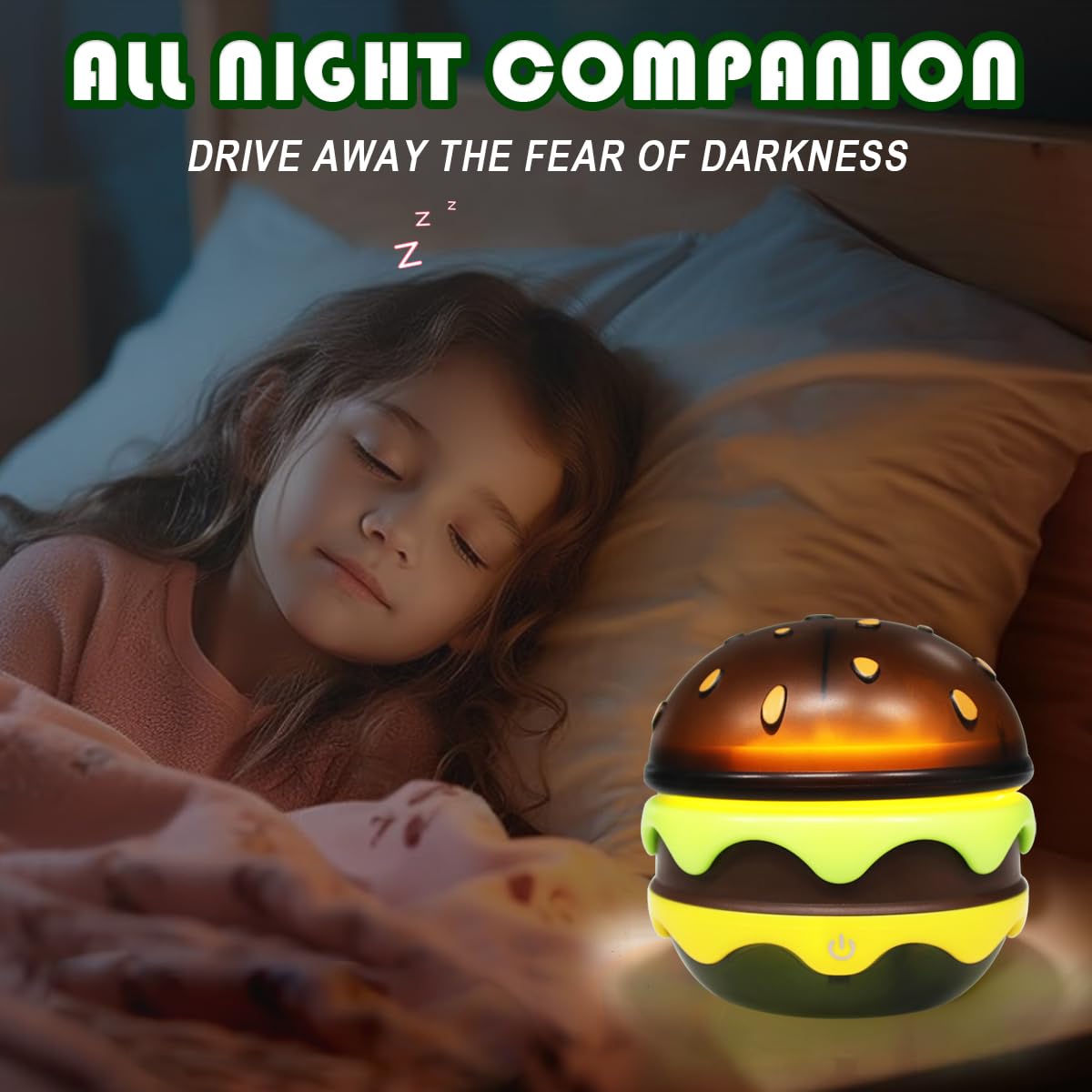 Rechargeable Hamburger Desk Lamp for Kids - Adjustable Neck, Dimmable Touch Switch, Cute Night Light for Nursery, Kawaii Room Decor & Gift for Boys & Girls | Perfect for Bedroom, Study Desk & Kids' Room Decor