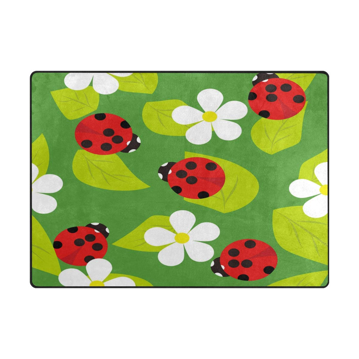 ALAZA Cartoon Ladybug Leaves Non-Slip Area Rug 5'3