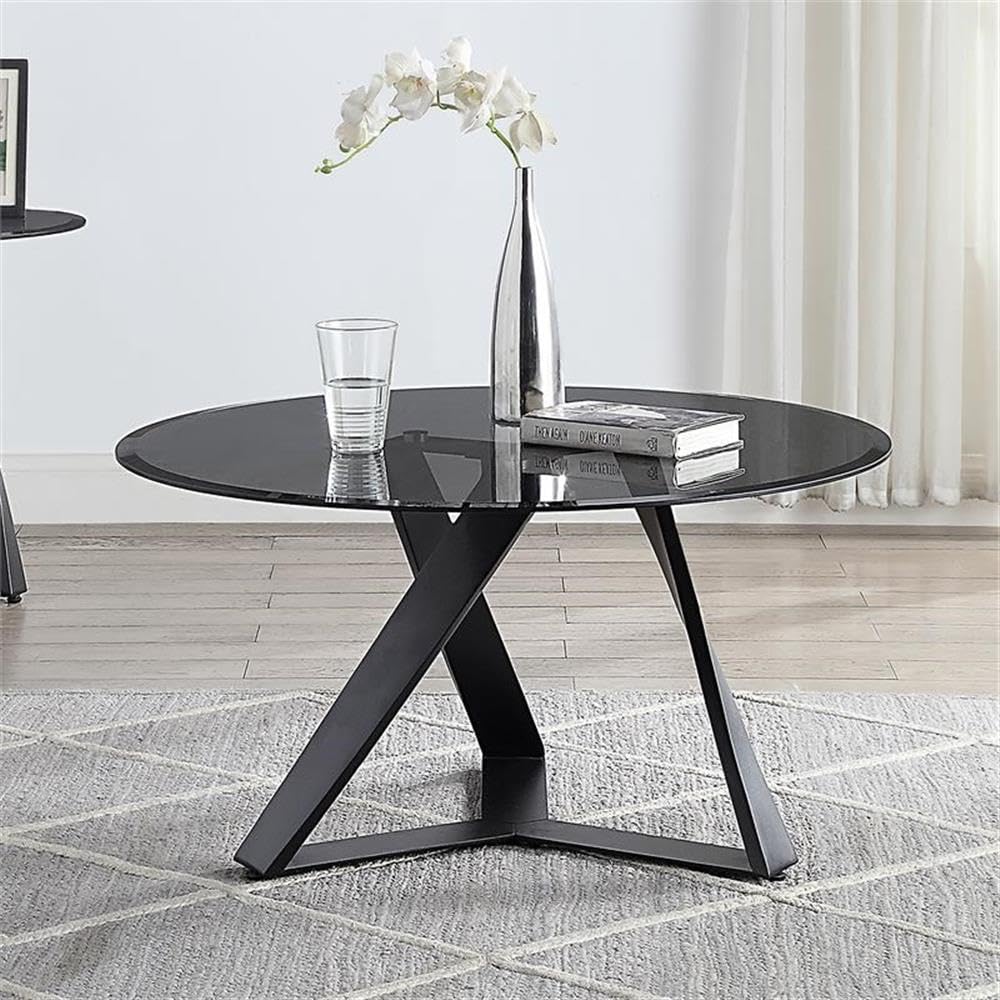 Furniture of America Hetra Modern Glass Top Coffee Table - Black Contemporary Living Room Centerpiece for Home Decor & Entertainment Spaces