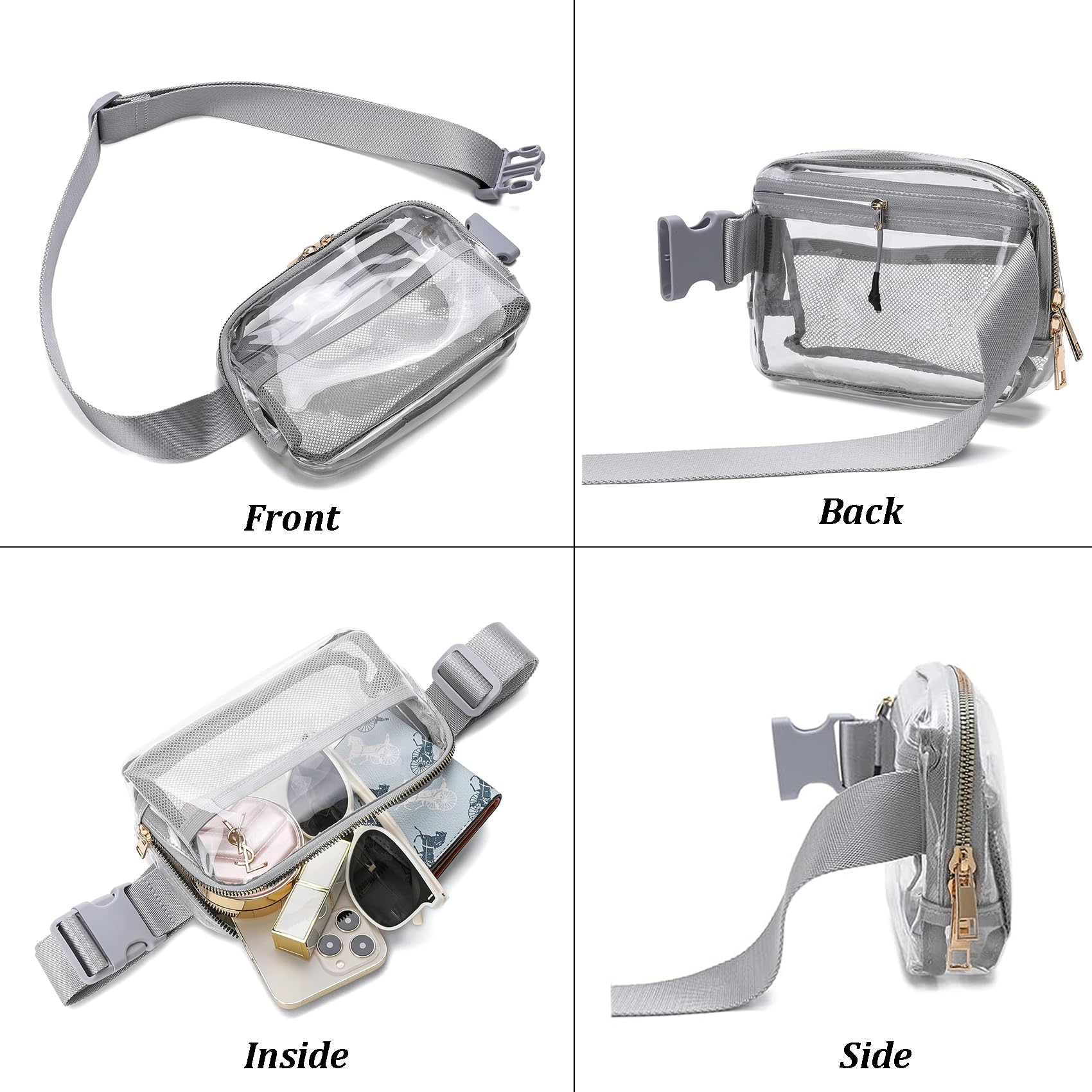 Waterproof Clear Fanny Pack with Adjustable Strap - Stadium Approved Waist Bag for Concerts, Festivals, Hiking & Travel (Grey) - Perfect for Outdoor Events & Security Checks