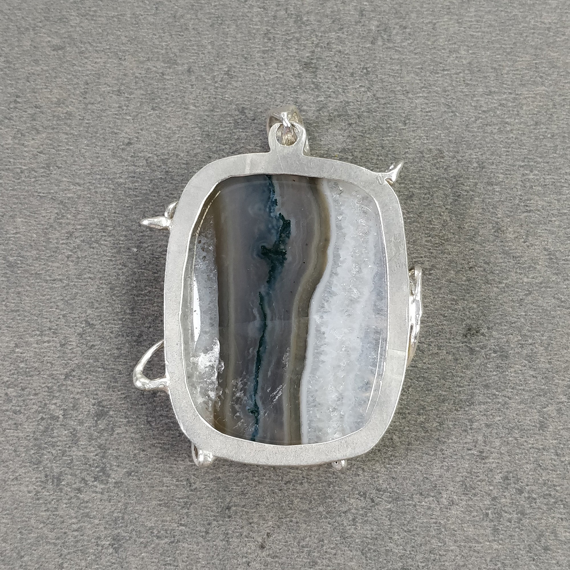 Natural Botswana Agate Pendant - 26.84g Untreated Agate Cabochon in 925 Sterling Silver Bezel Setting (2.25 Inch) | Handmade Gemstone Jewelry for Women, Healing Crystal Necklace for Meditation & Spiritual Gifts