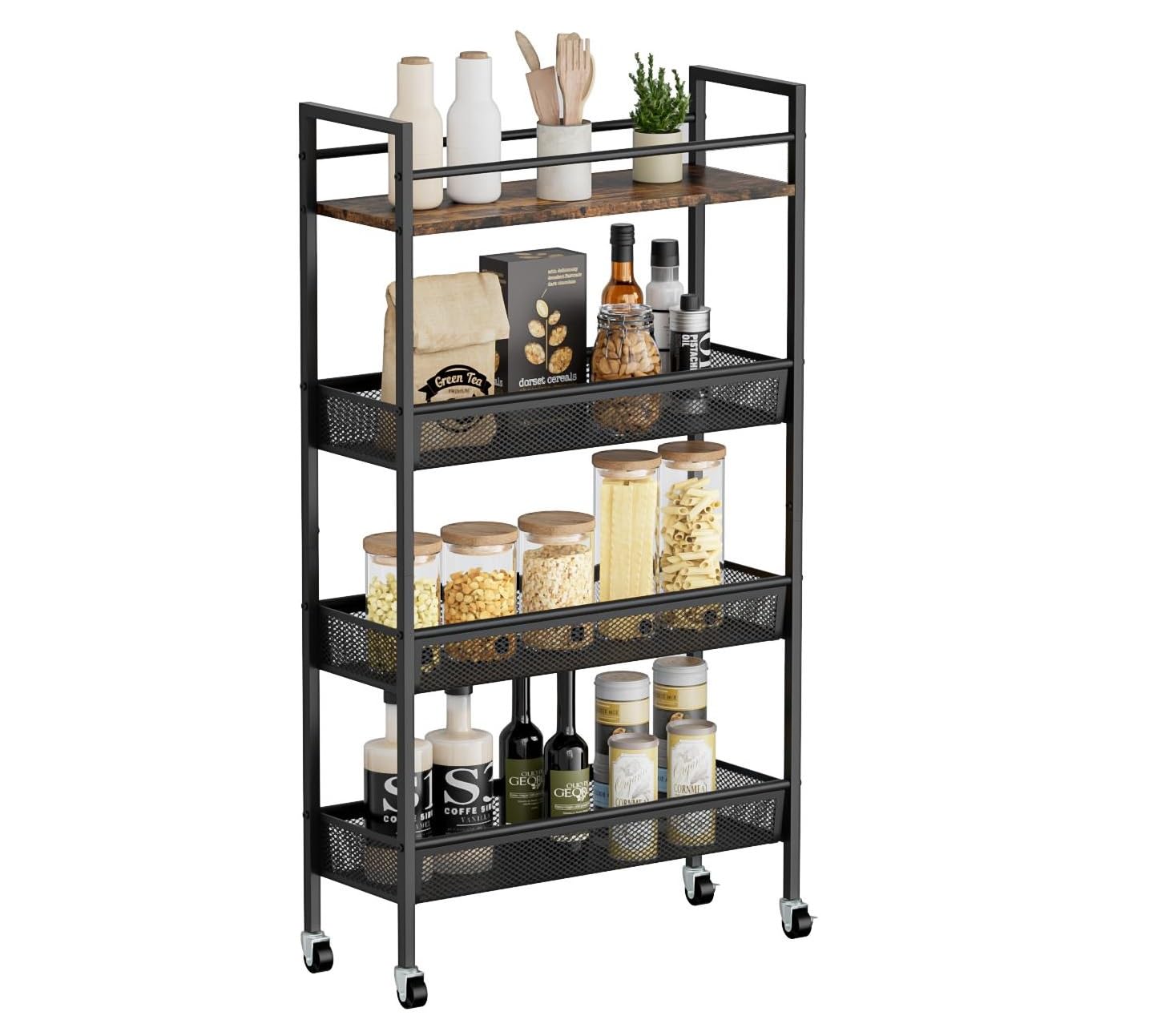 Dunatou 4-Tier Slim Rolling Kitchen Cart - 5.9