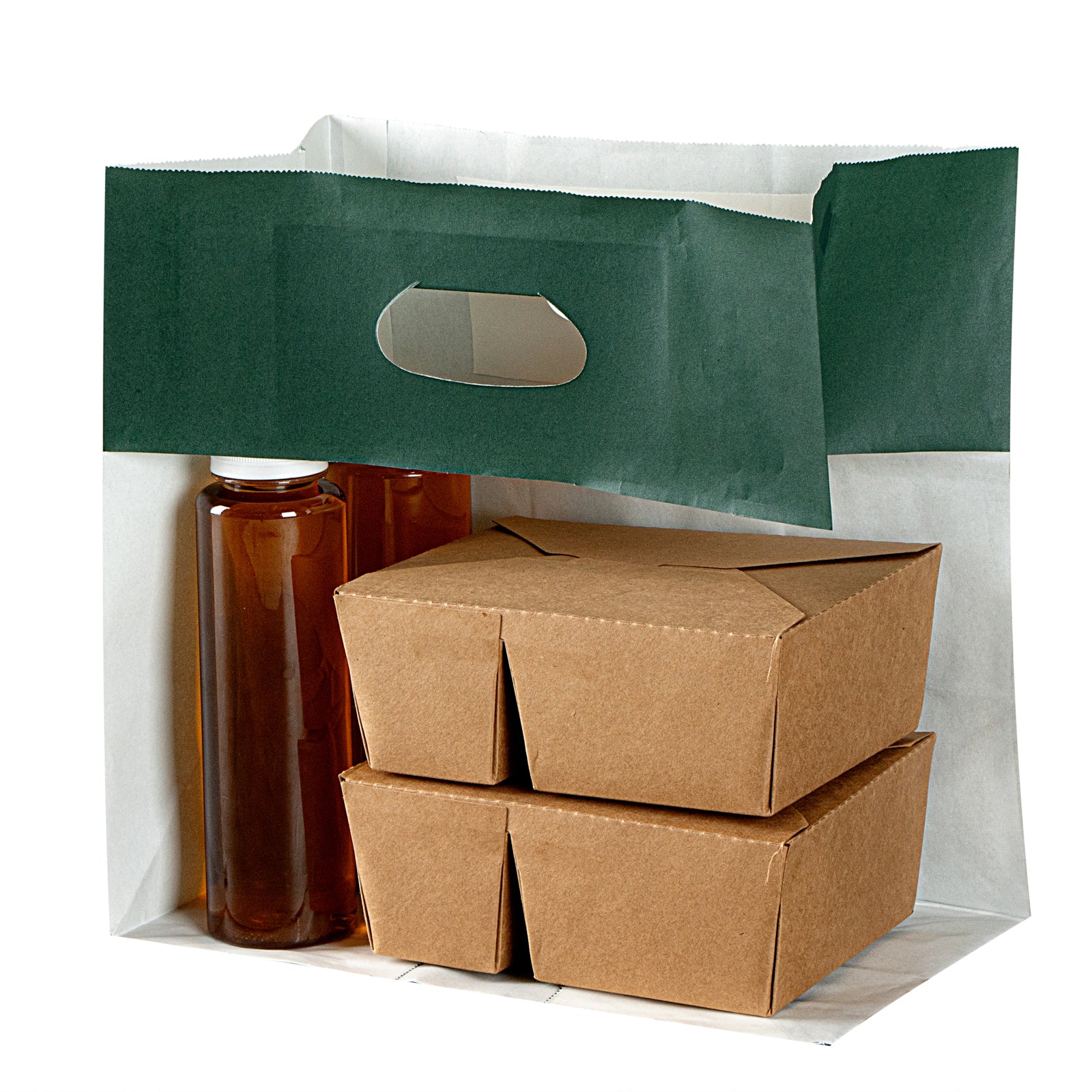Eco-Friendly Rectangle Forest Green Paper Take Out Bags with Handles - 11