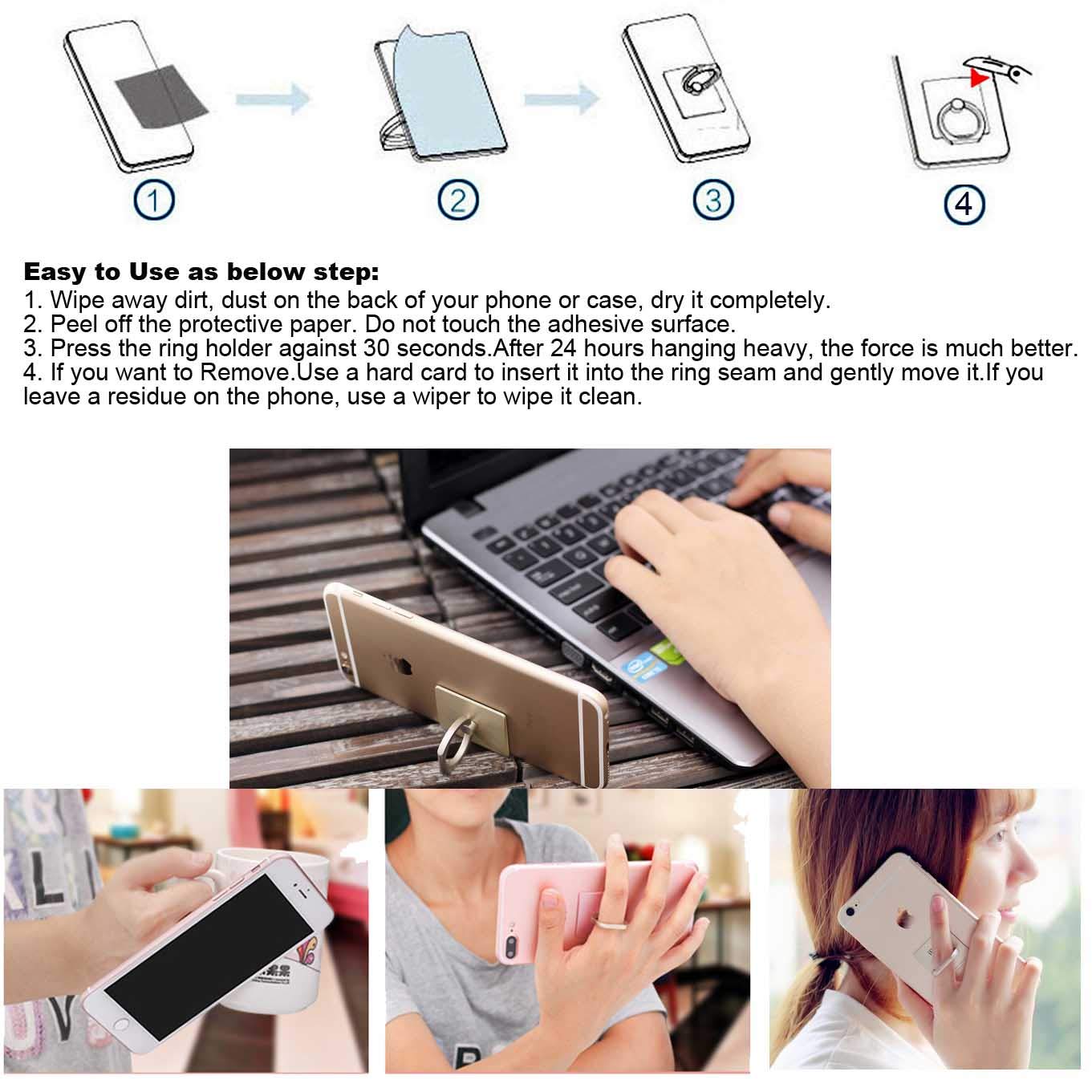 2-Pack Universal 360° Rotating Cell Phone Finger Ring Holder, Collapsible Kickstand & Hand Grip for iPhone Xs Max/XR/X/8/7/6/6s Plus/5s, Silver Mobile Accessories - Perfect for Travel, Work & Selfies