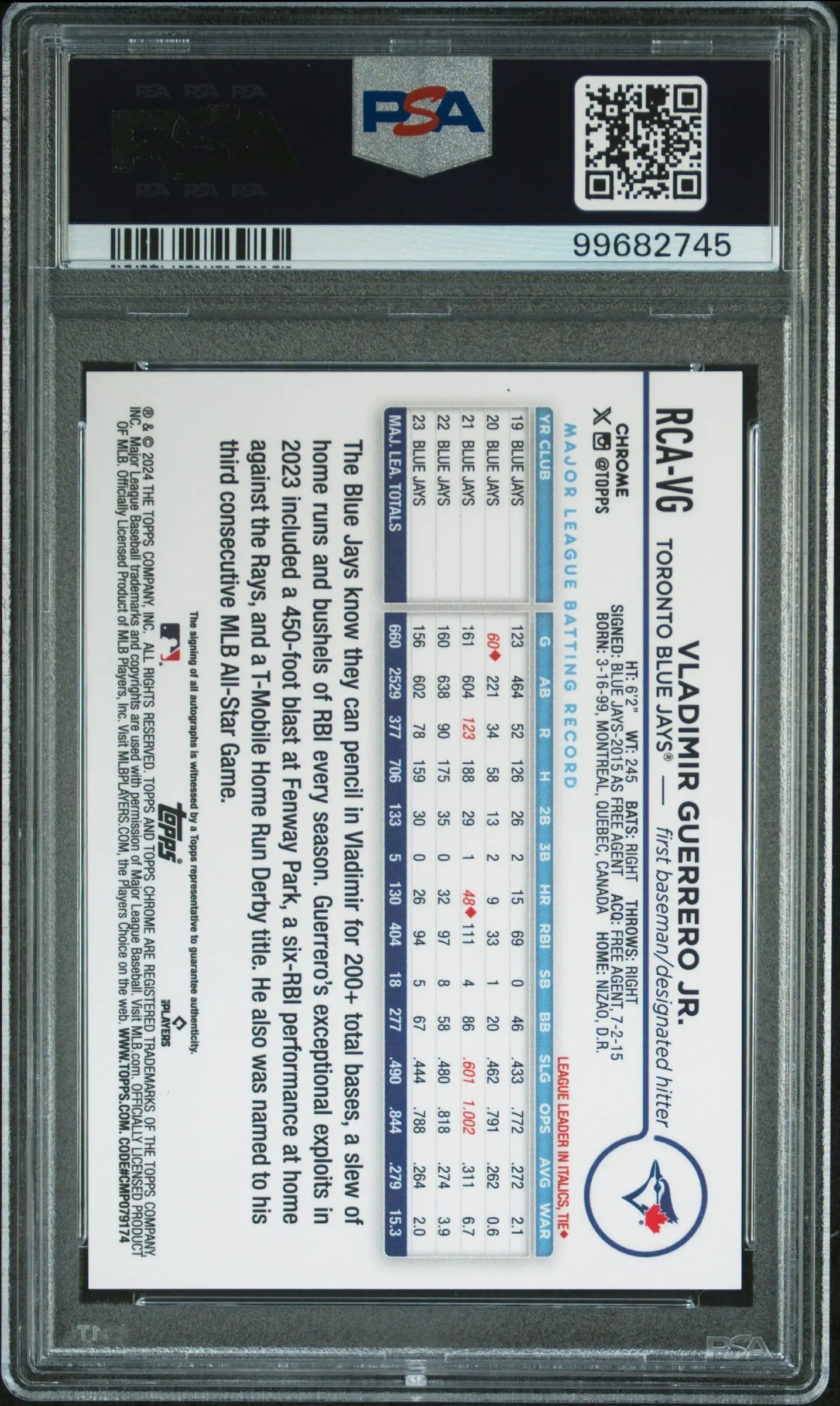 2024 Topps Chrome Limited Edition Orange Refractor Autograph Vladimir Guerrero Jr. PSA 10 /25 - Rare Baseball Card for Collectors & Sports Memorabilia Enthusiasts