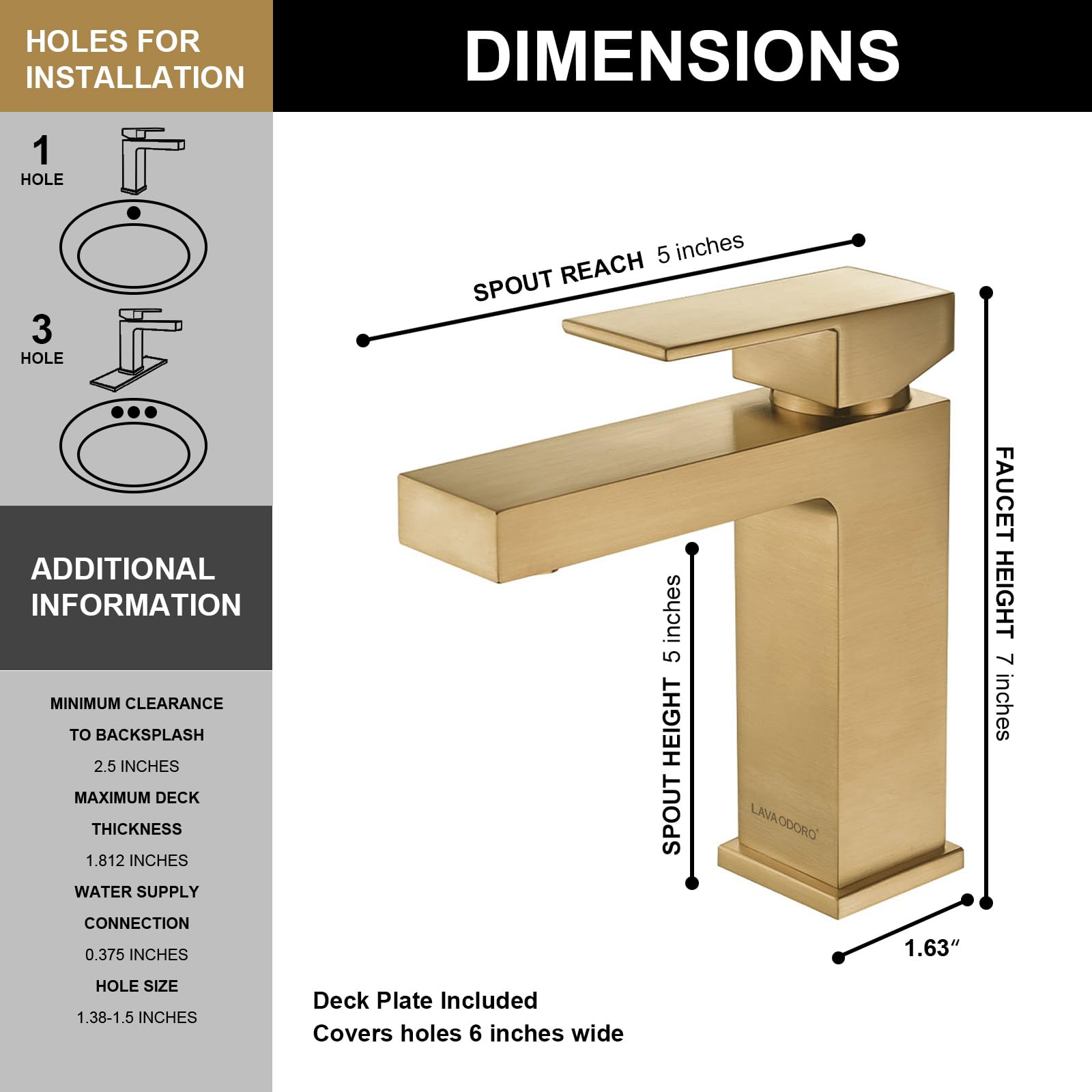 Lava Odoro Brushed Bronze Single Hole Bathroom Sink Faucet - Gold Single Handle Vanity Faucet with Drain Assembly & Deck Plate (BF307-BB) - Perfect for Modern Bathroom Renovations and Powder Room Upgrades