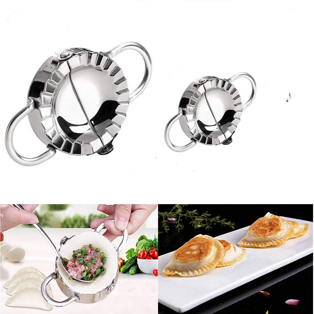 Premium Stainless Steel Empanada & Dumpling Maker Set - 2 Piece Small & Large Dumpling Mold, Dough Press, Pastry Cutter, Pie Crimper, Ravioli Mold - Professional Kitchen Tools for Baking, Cooking & Meal Prep - Perfect for Empanadas, Dumplings, Pies & Pastries
