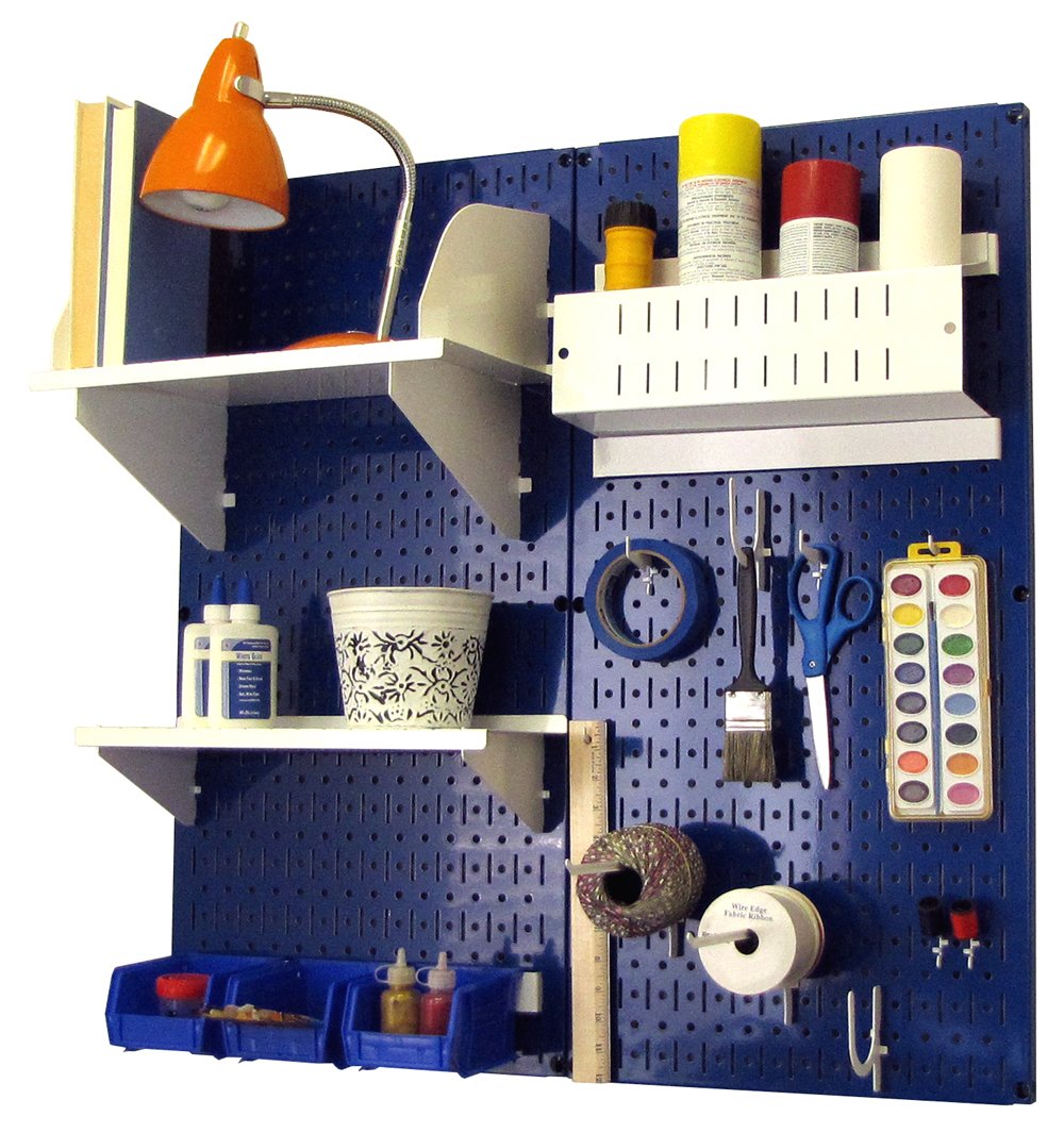 Wall Control Craft & Hobby Pegboard Organizer Storage Kit - Blue Pegboard with White Hooks & Accessories - Perfect for Garage, Workshop & Craft Room Organization