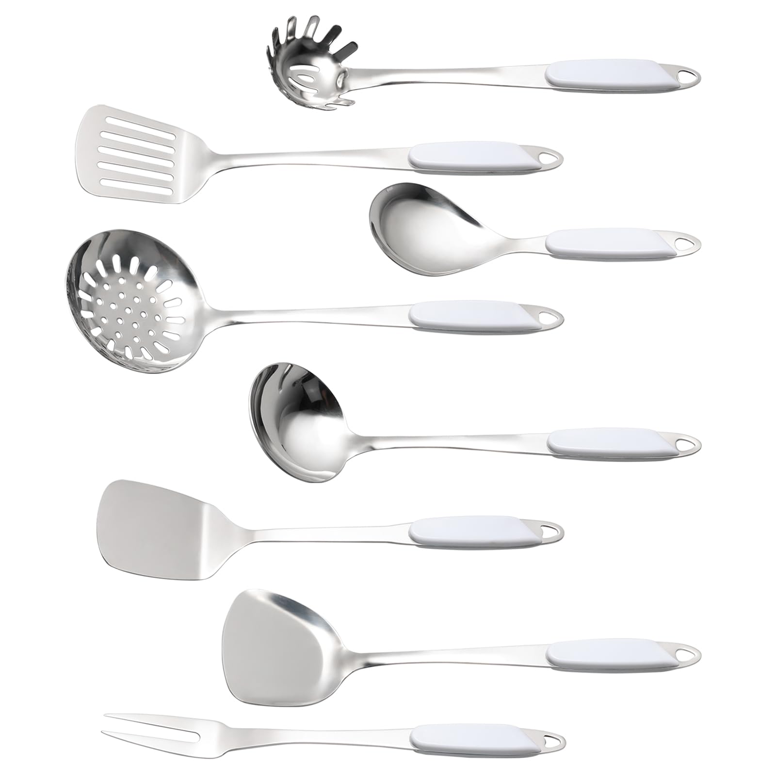 8-Piece Stainless Steel Kitchen Cooking Utensil Set - Durable Spoons, Spatulas & Tongs for Baking, Grilling & Frying - Perfect for Home Chefs & Professional Kitchens