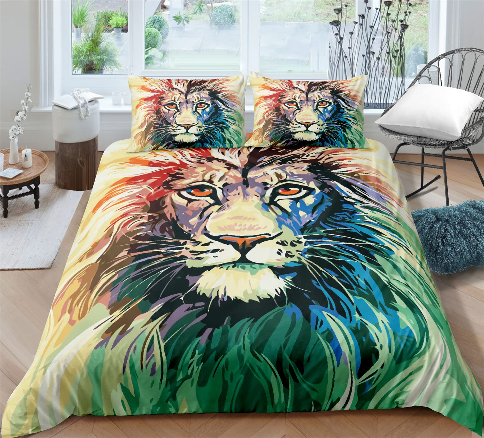 **Lion King Duvet Cover Set Full Size - Soft Microfiber Animal Print Bedding for Boys & Teens - 1 Duvet Cover + 2 Pillowcases - Jungle Safari Theme Kids Room Decor**    *(Perfect for Boys' Bedroom, Themed Birthday Gifts, or Safari Adventure Nursery Decor)*