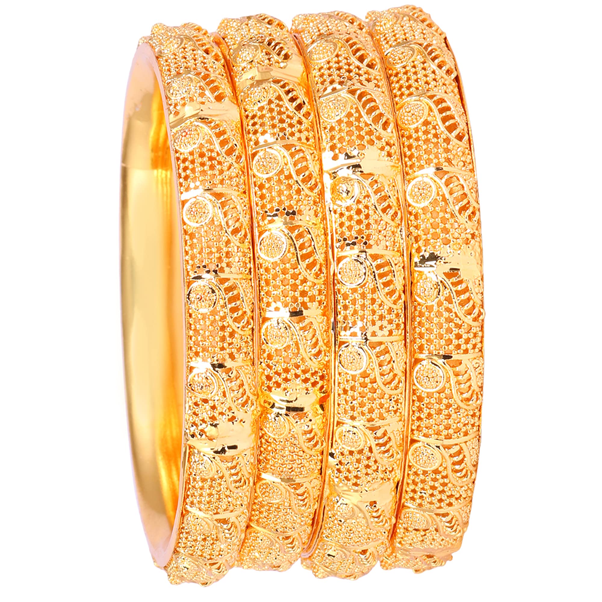 Indian Gold Plated Bangles Set of 4 - Traditional Pola Bracelets for Women | Bollywood Inspired Jewelry | Trendy Costume Bangles for Weddings, Parties & Festive Occasions