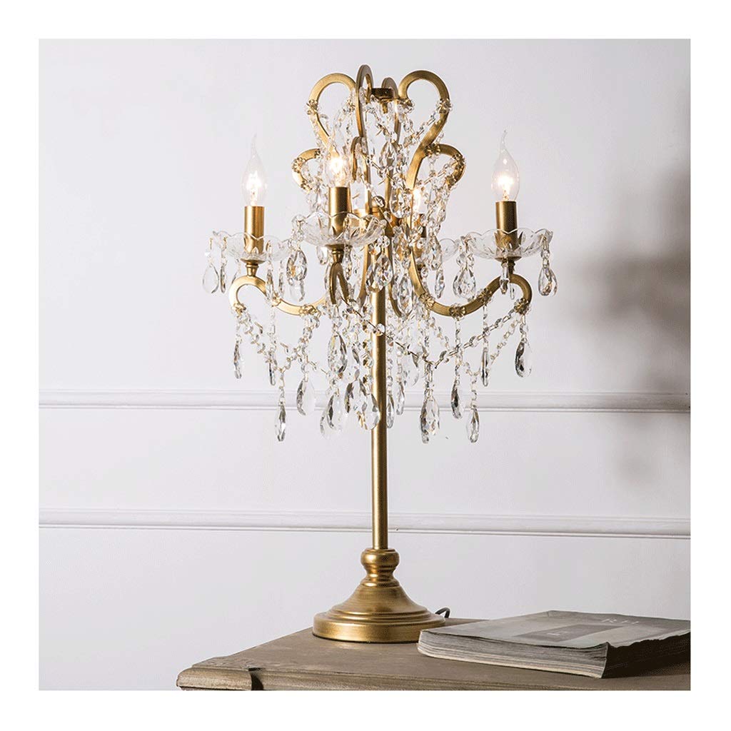 Crystal Table Lamp - Elegant Retro Gold Bedside Lamp for Living Room, Bedroom & Study, Luxury E14 Nightstand Light | Perfect for Home Decor & Cozy Reading