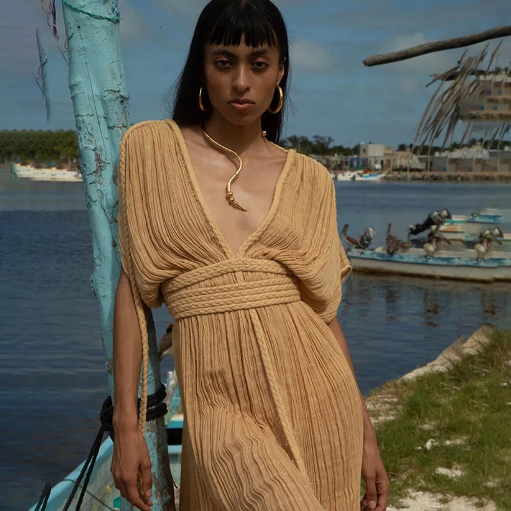Bohemian Green Holiday Dress for Women - Elegant Solid Casual Long Maxi Dress with Sexy Backless & Side Slit | Perfect for Beach, Summer Vacations & Boho Chic Outfits