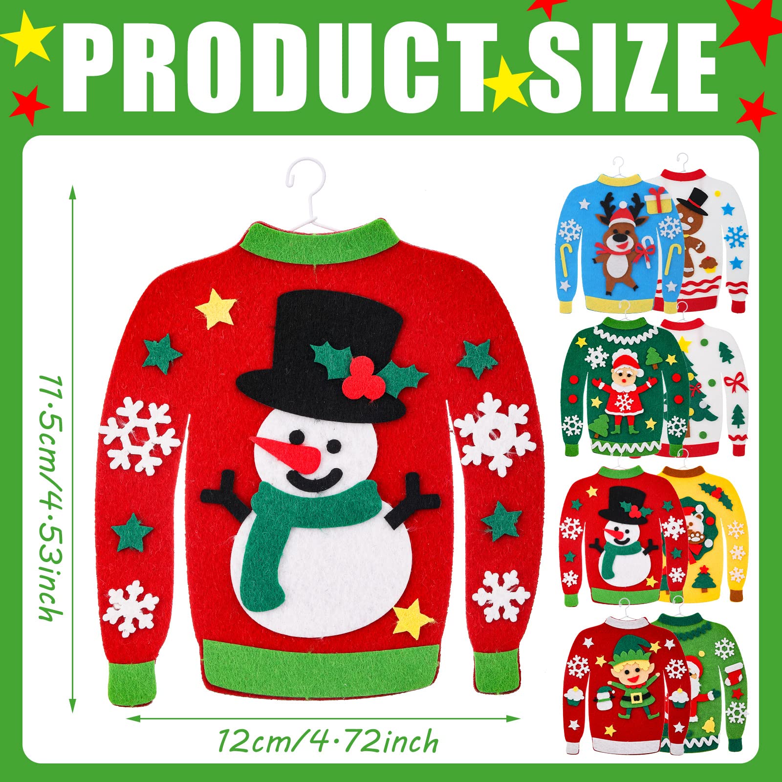 Jetec 16-Piece Christmas Ugly Sweater DIY Craft Kit - Felt Ornament Sewing Set for Adults with 8 Festive Designs | Perfect for Holiday Parties, Gift Making & Family Crafting Activities