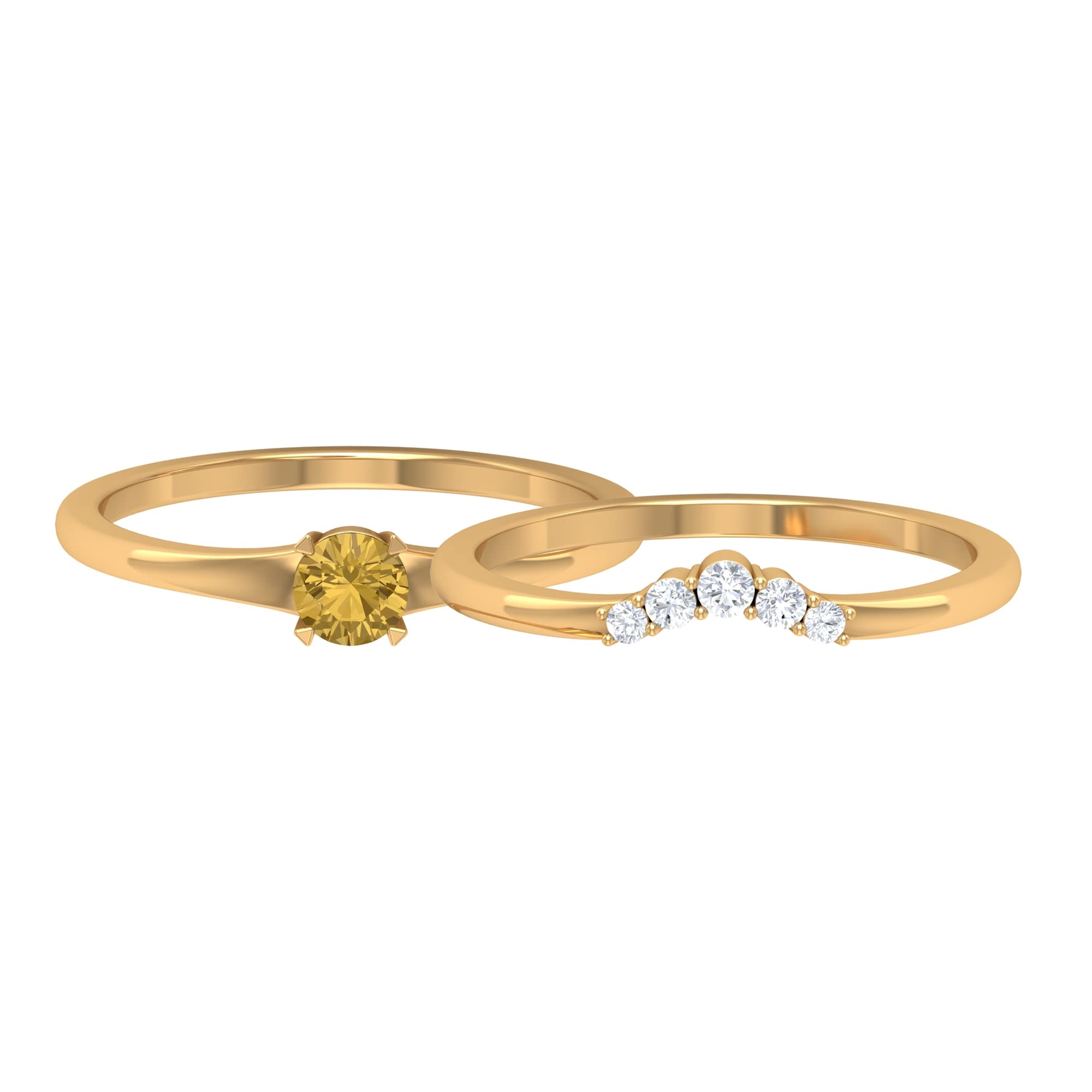 1/2 CT Citrine and Diamond Ring - 4mm Citrine Solitaire Ring Set in 14K Solid Gold | Minimalist Wedding Band, Bridal Jewelry for Engagement, Anniversary & Special Occasions