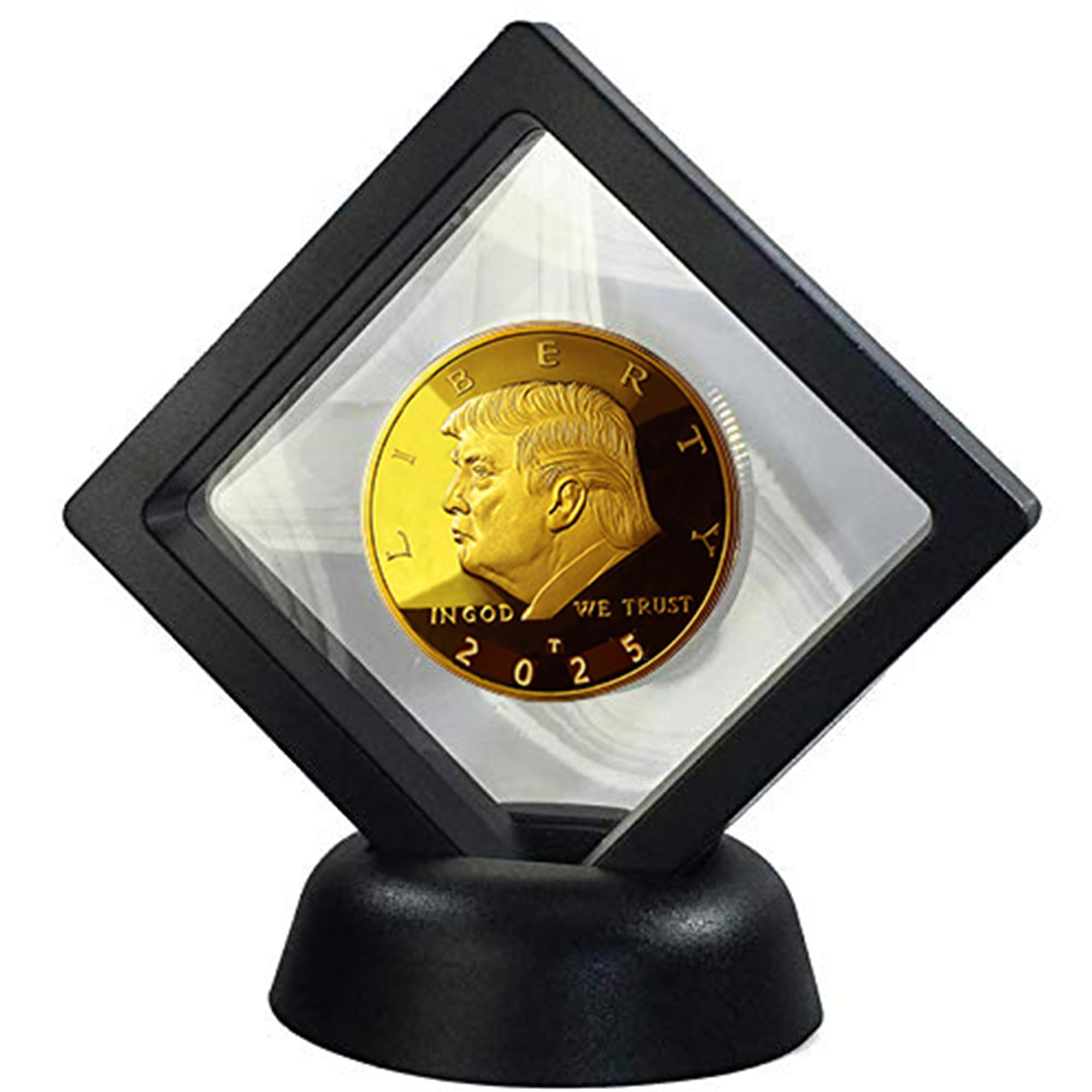 Donald J. Trump 2025 47th Presidential Gold Challenge Coin - Collectible Commemorative Coin in Diamond Display Case with Certificate of Authenticity & Display Stand - Perfect for Political Memorabilia Collectors, Gift for Trump Supporters, and Patriotic Home Decor