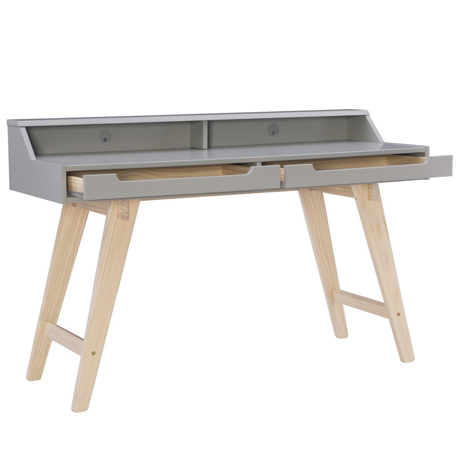 Linon Shivley Two Drawer Desk - Compact Grey Writing Desk for Home Office, Study & Small Spaces - Sturdy Wooden Workstation with Storage Drawers