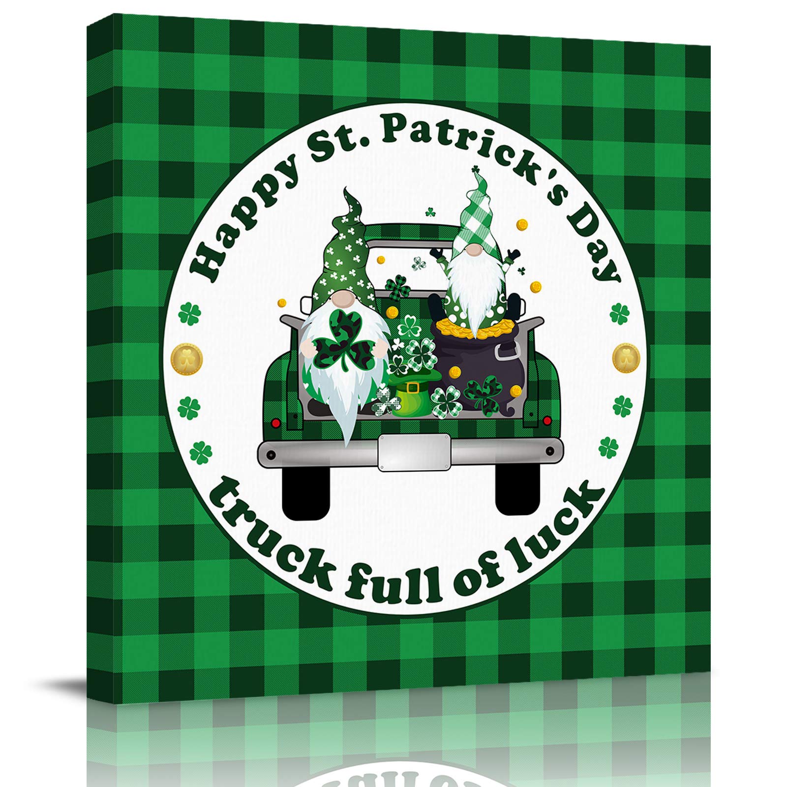 St. Patrick's Day Canvas Wall Art - 24x24 Inch Green Truck Buffalo Plaid Painting for Living Room, Bedroom & Office Decor | Irish-Themed Home Décor for Holiday Celebrations & Seasonal Home Styling